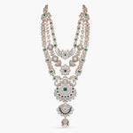 Necklaces Bharavi Three Layered CZ Silver Necklace