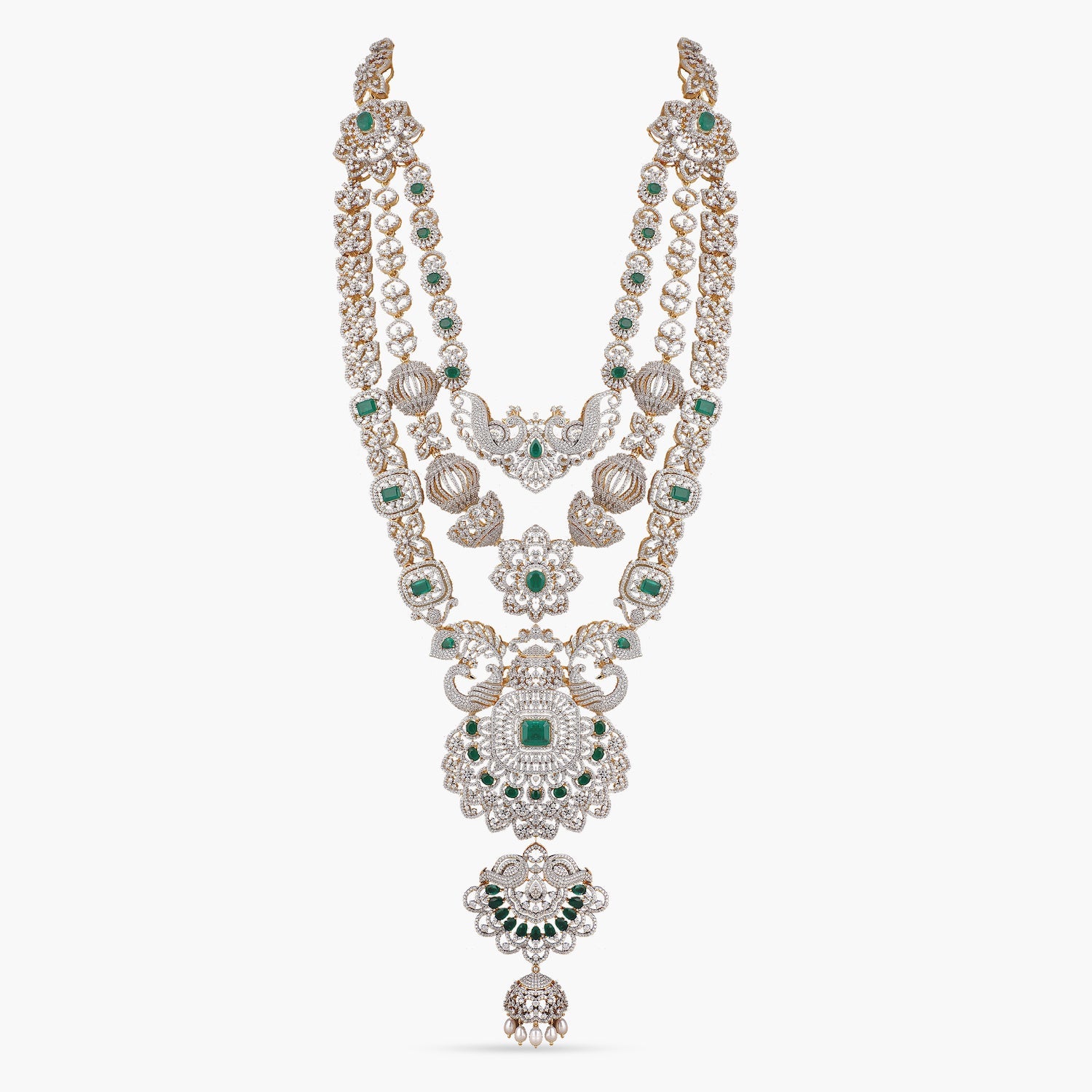 Necklaces Bharavi Three Layered CZ Silver Necklace