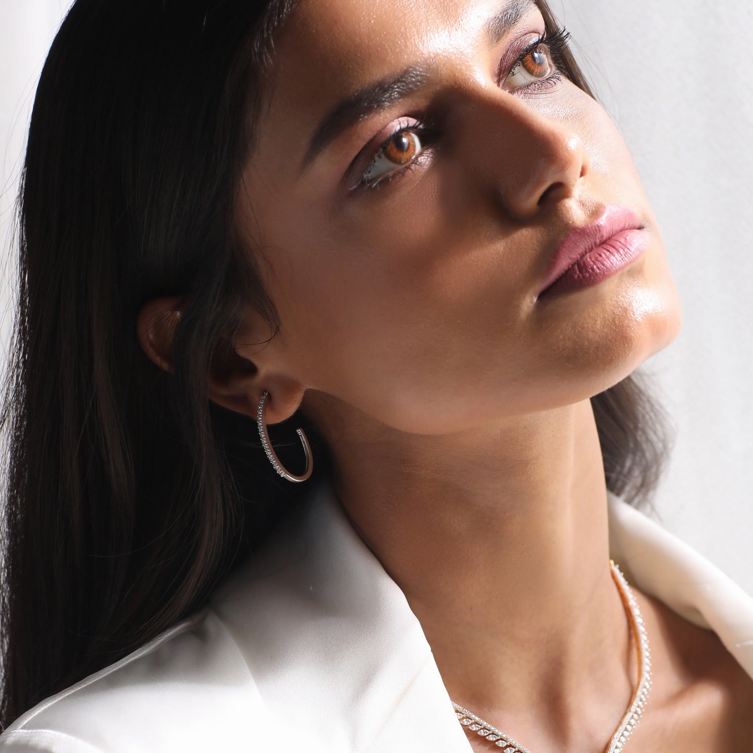 Earrings Classic Single Pave Silver Hoop Earrings