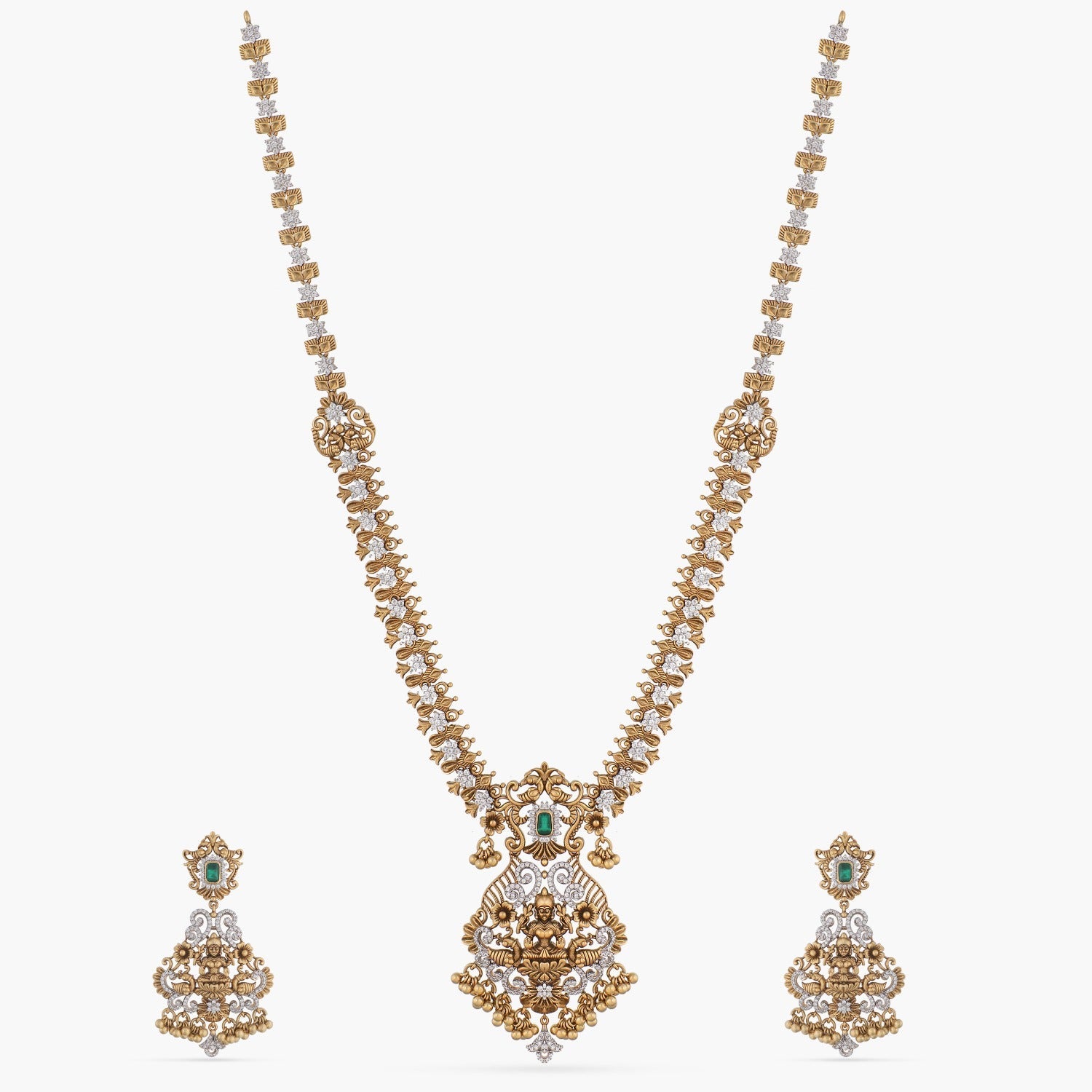 Necklaces Paarthi Antique Temple Silver Long Necklace