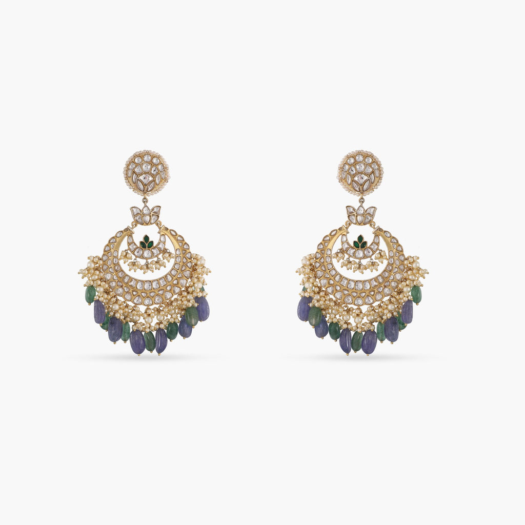 Brass Grey Color Grey Stone Maang Tika With Earrings