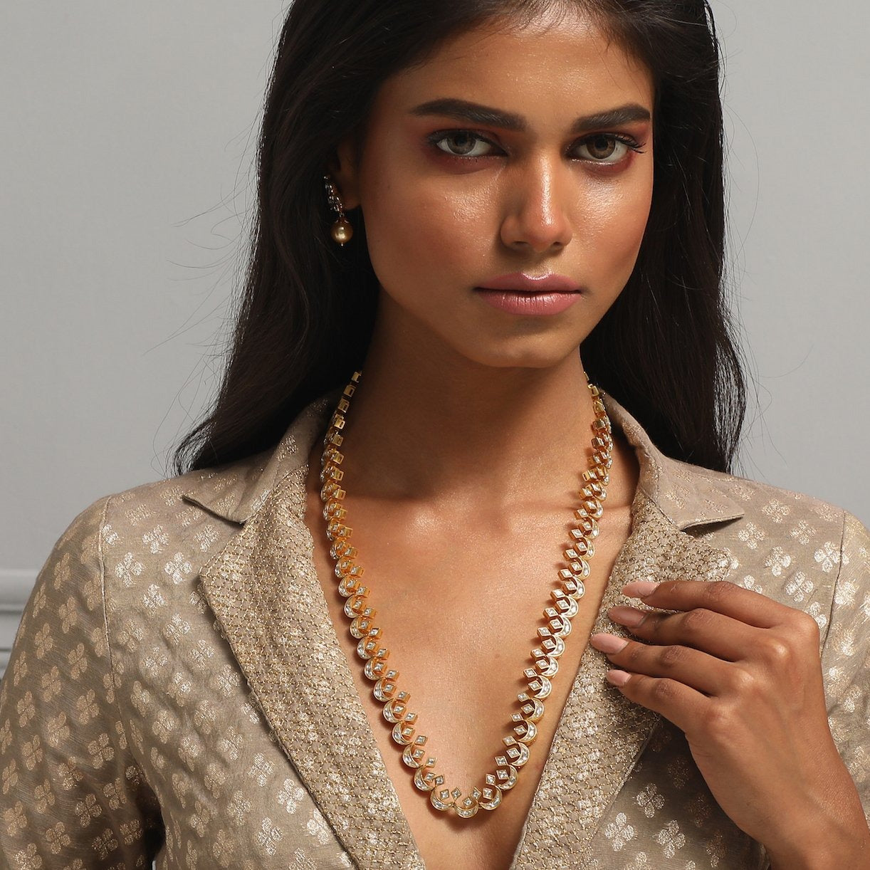 Mallika Jadau Gold Plated Silver Chain Necklace