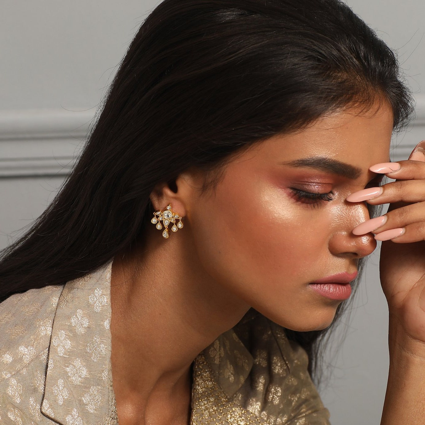 Earrings Nirjhara Gold Plated Drop SIlver Earrings