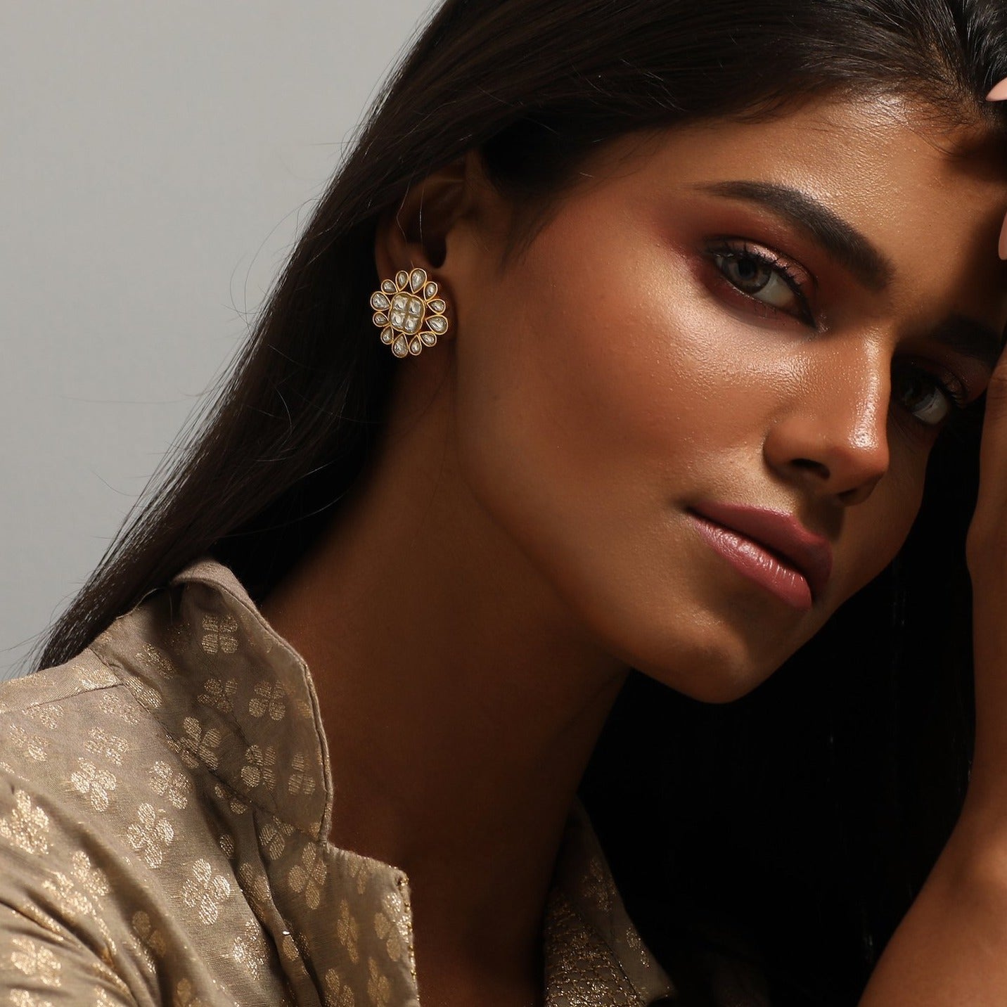 Earrings Sevanthi Jadau Silver Stud Earrings