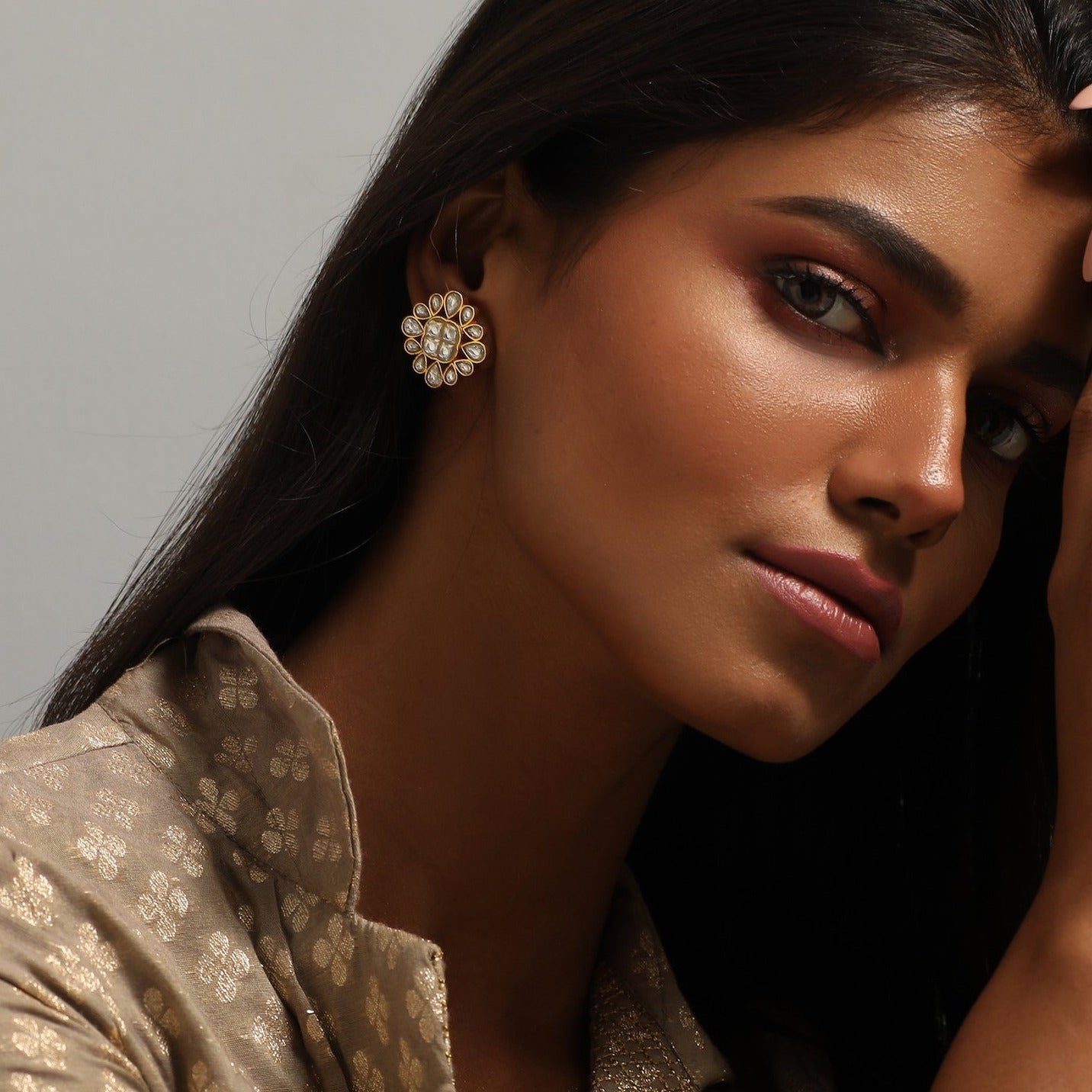 Sevanthi Jadau Silver Stud Earrings