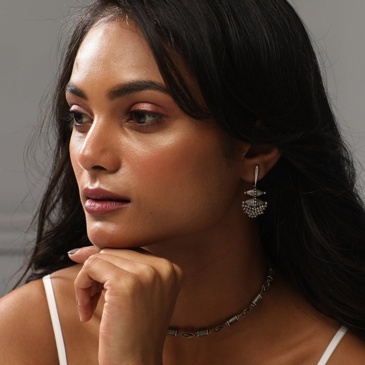 Enya Tribal Silver Drop Earrings