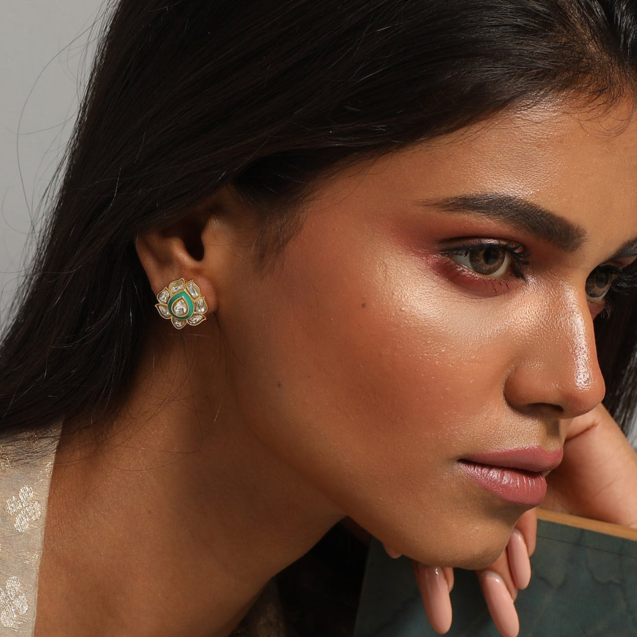 Shyama Jadau Silver Stud Earrings