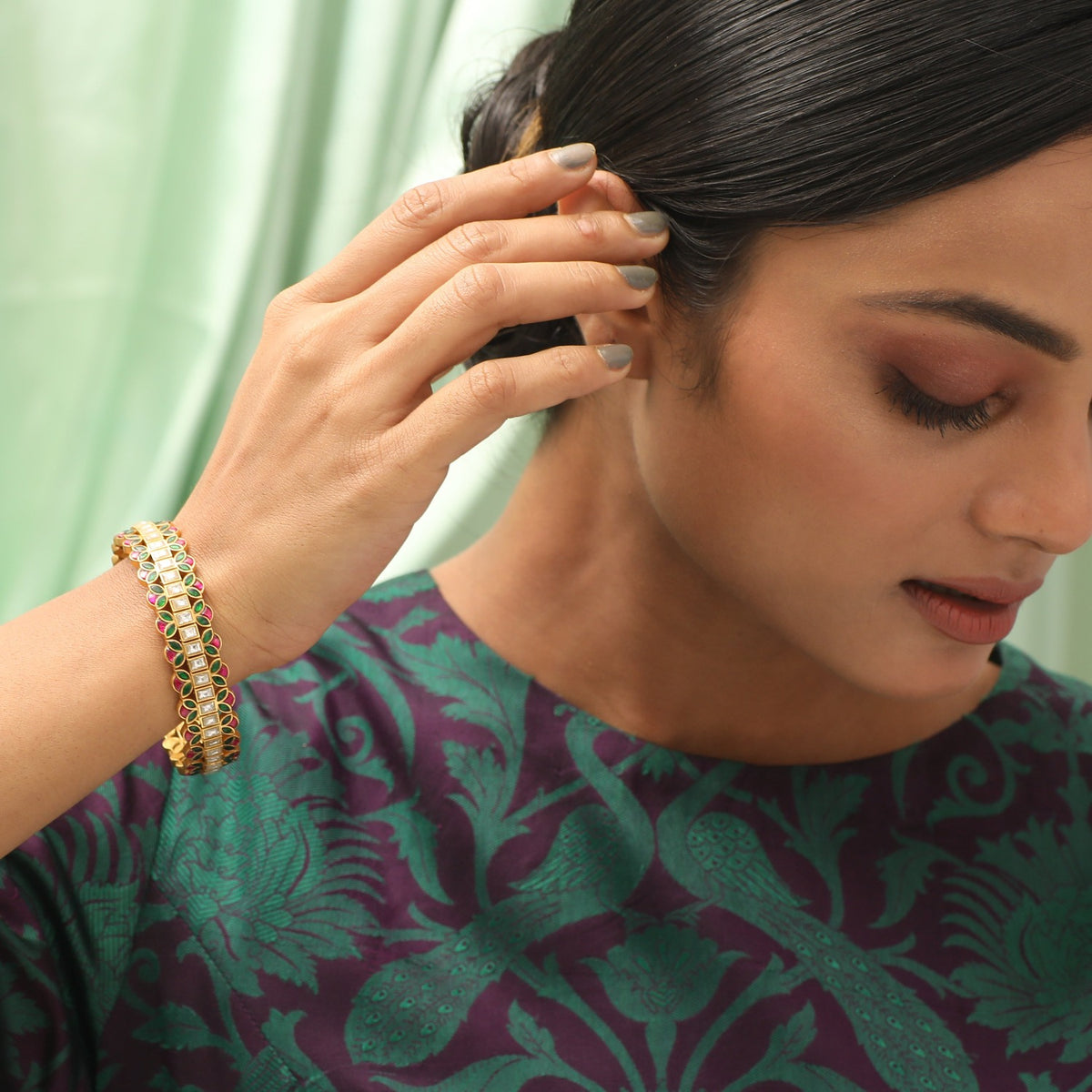 Sahi Kempu Jadau Silver Bangles