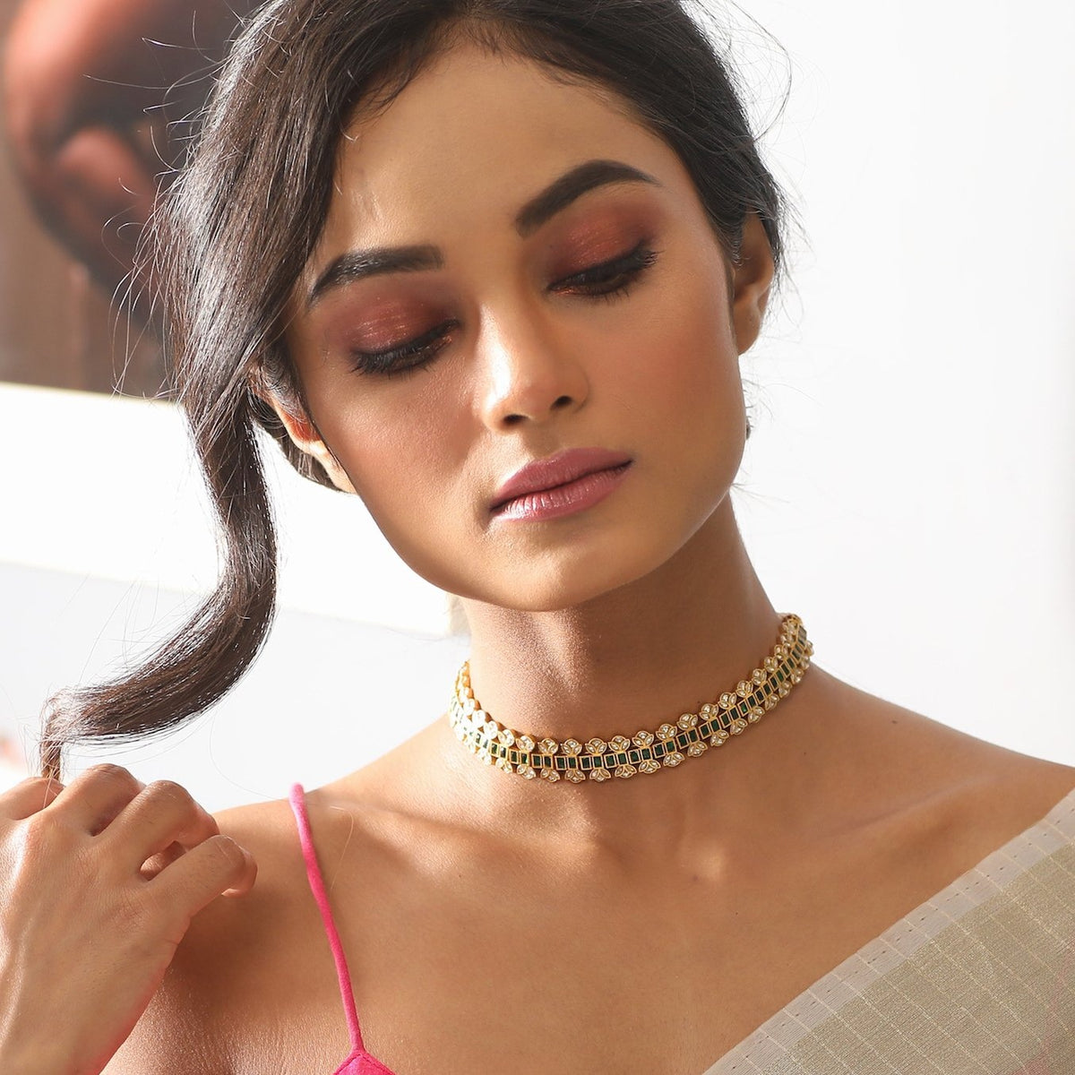 Necklaces Saurika Jadau Simple Silver Choker