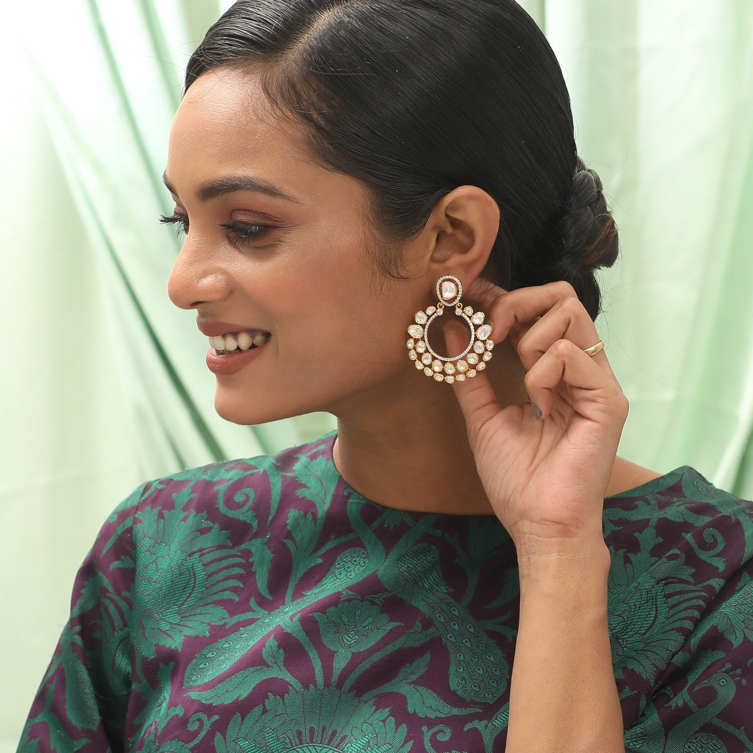 Nita Moissanite Silver Chandbali Earrings