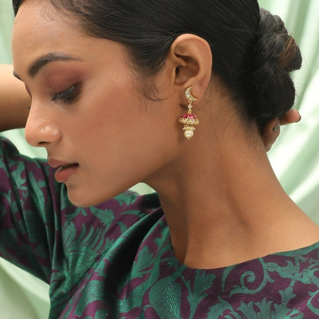 Earrings Alka Crescent Silver Jhumkis