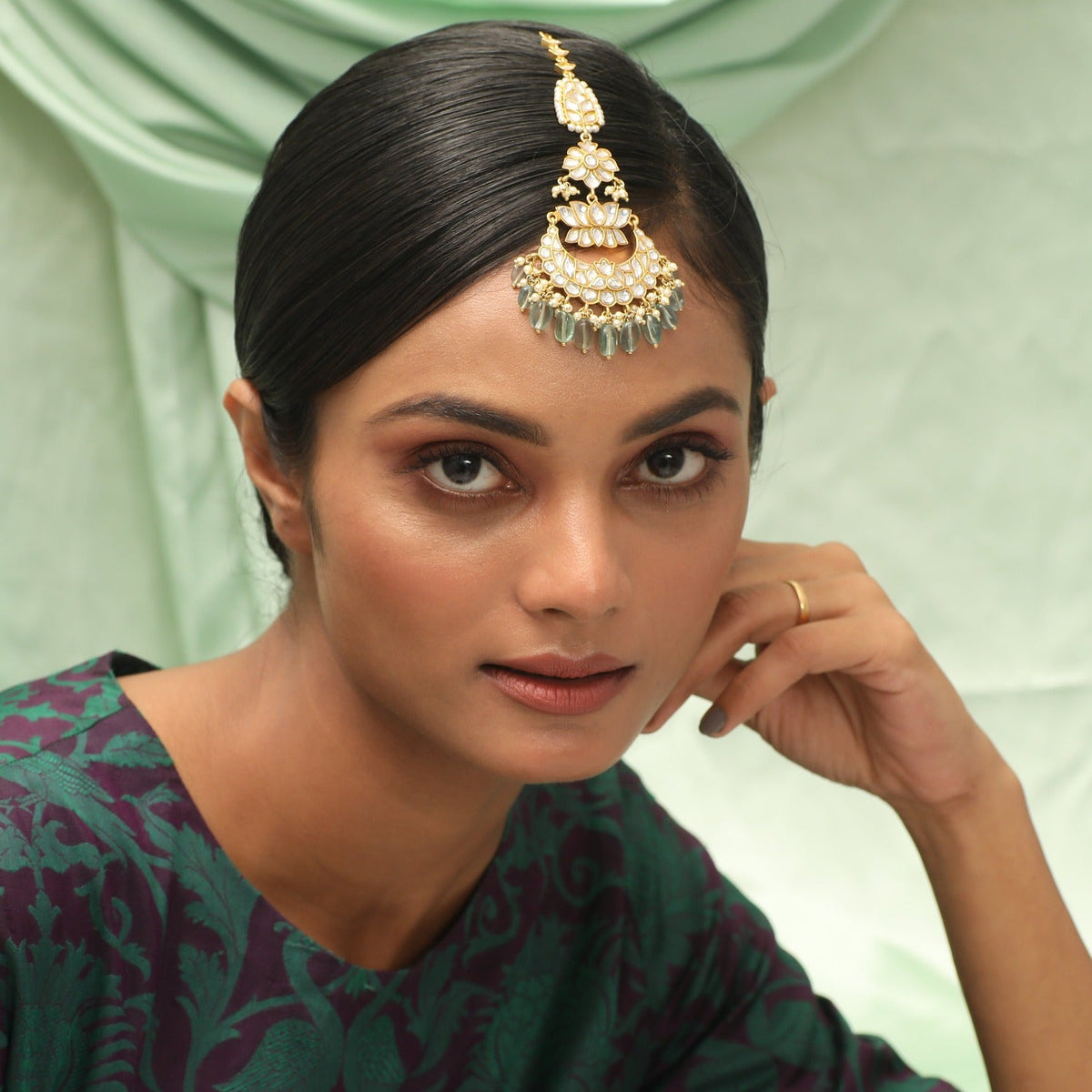 Hair Accessories Kijani Jadau Silver Maang Tikka