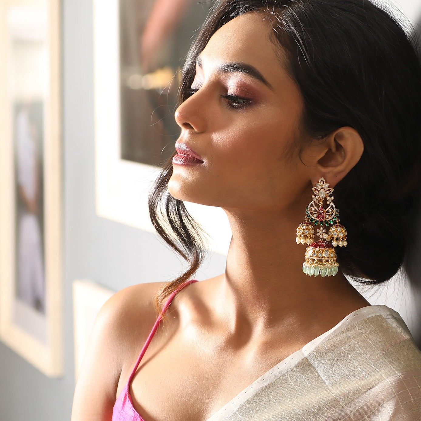 Rasika Mayur Moissanite Silver Jhumkis