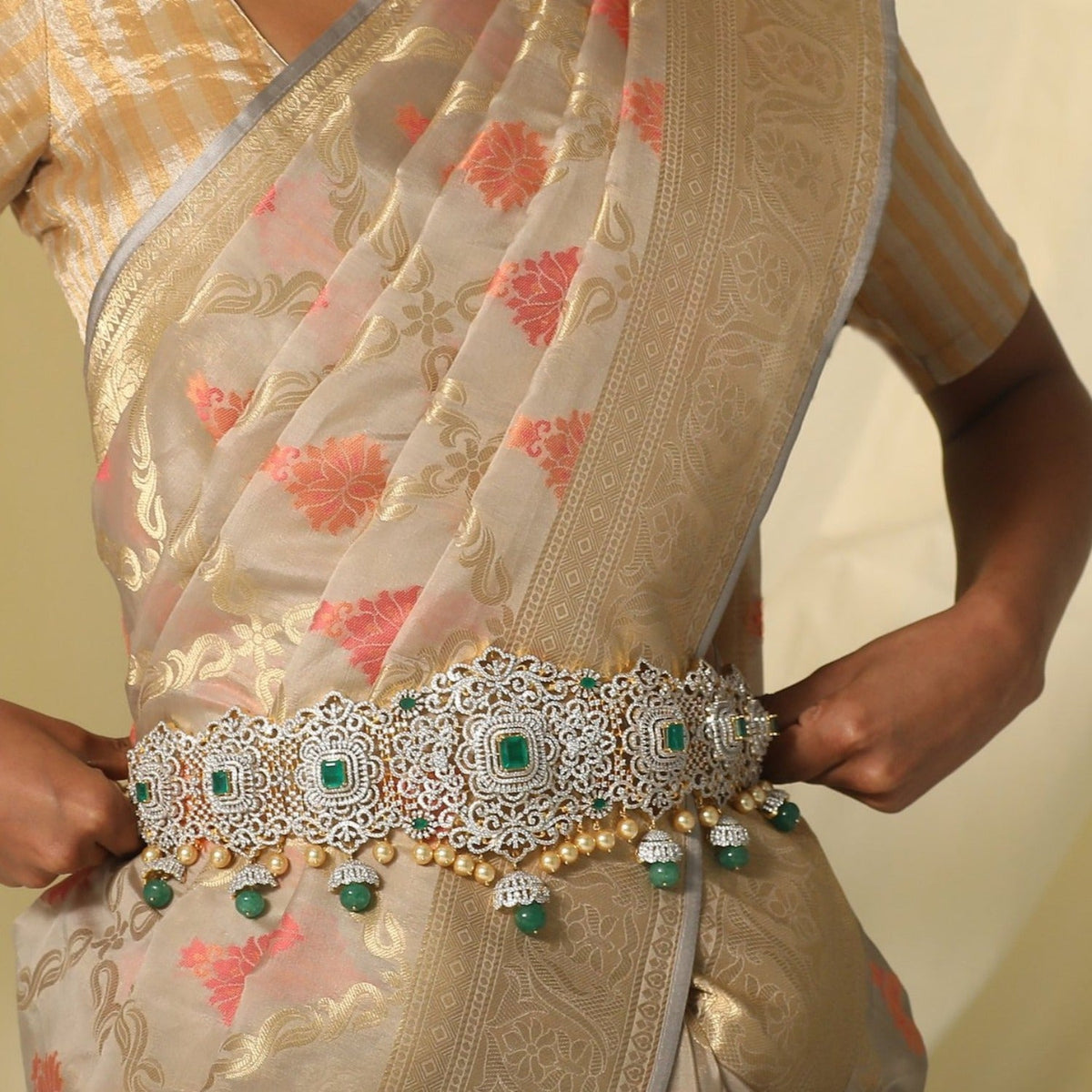 Waist Band Aashna Grand CZ Silver Kamar Bandh