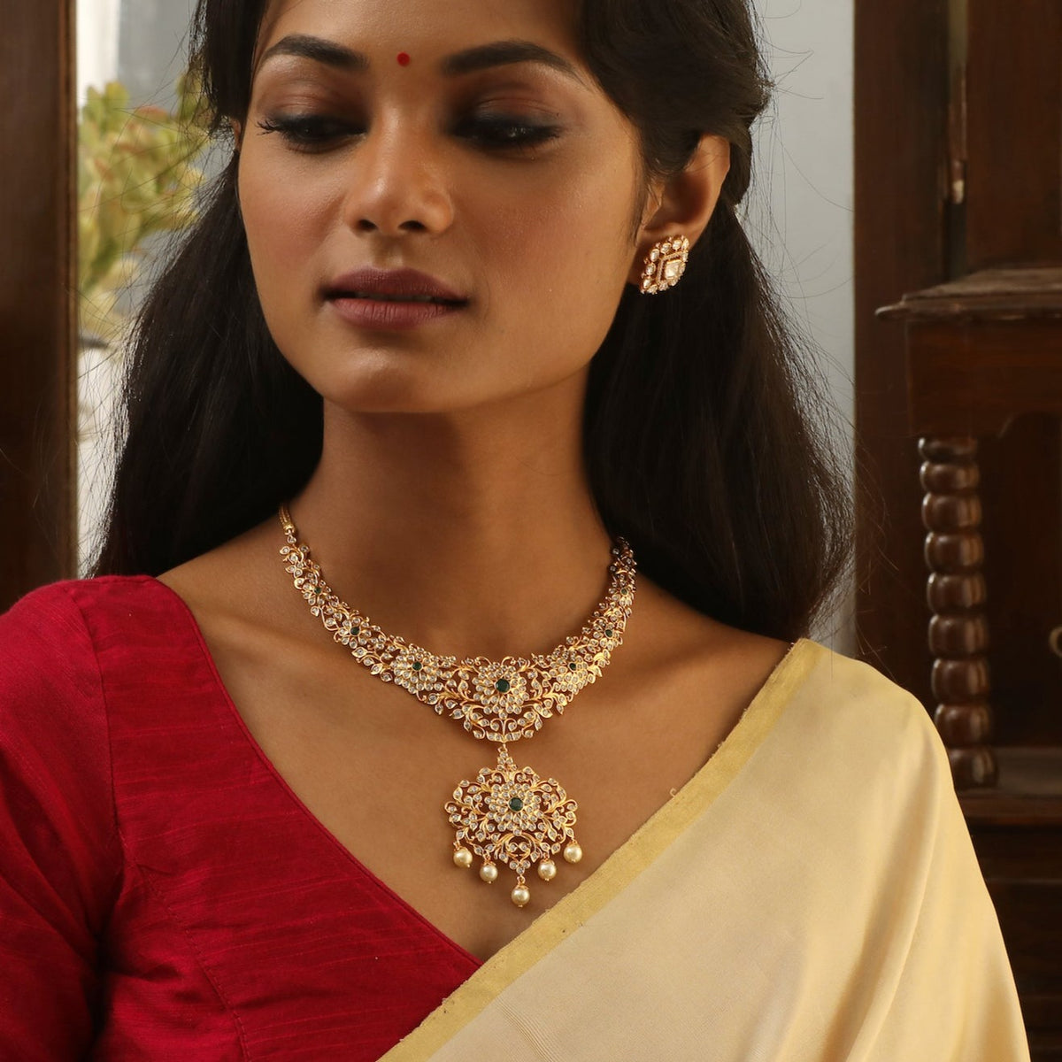 Falguni CZ Silver Short Necklace