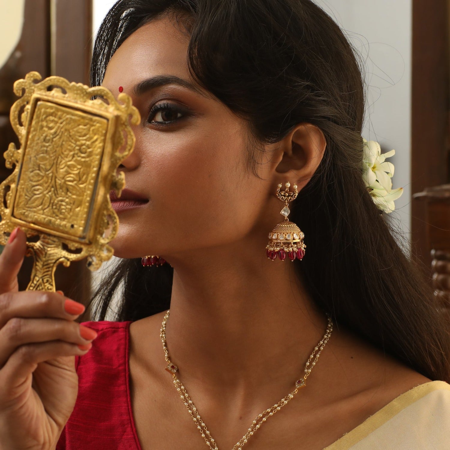 Golden Brass Jhumka – Phuljhadi