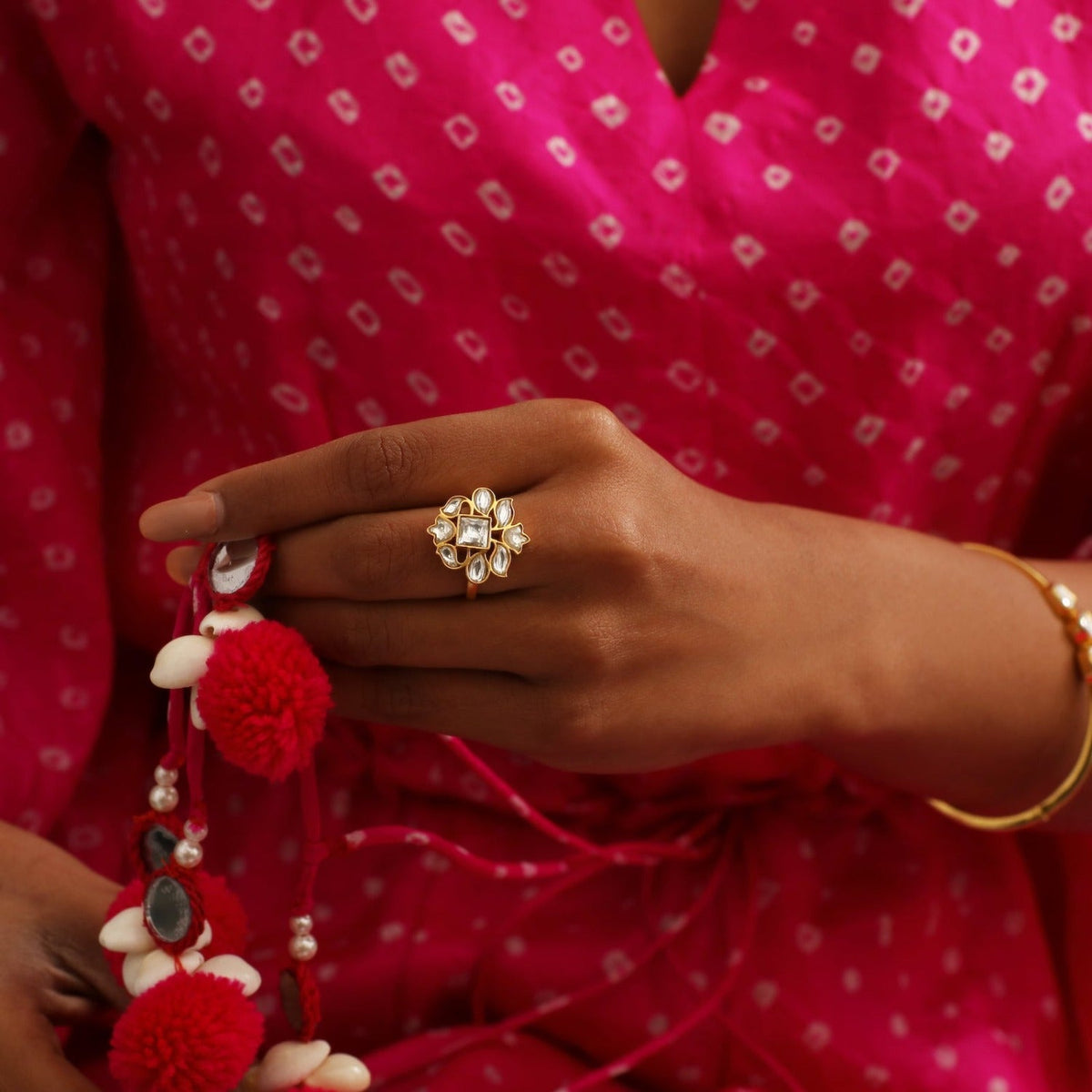 Finger Ring Peony Jadau Finger Ring