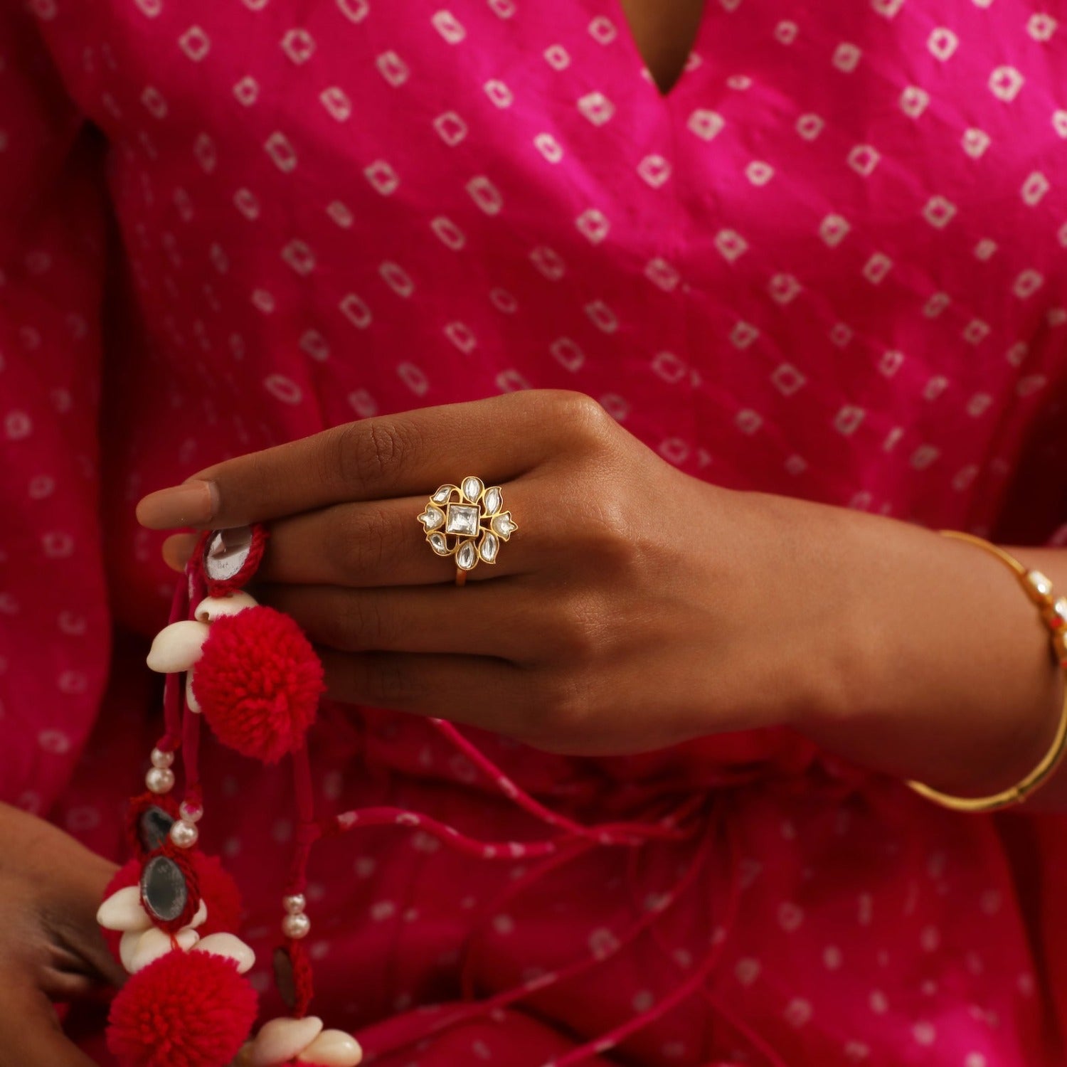 Finger Ring Peony Jadau Finger Ring