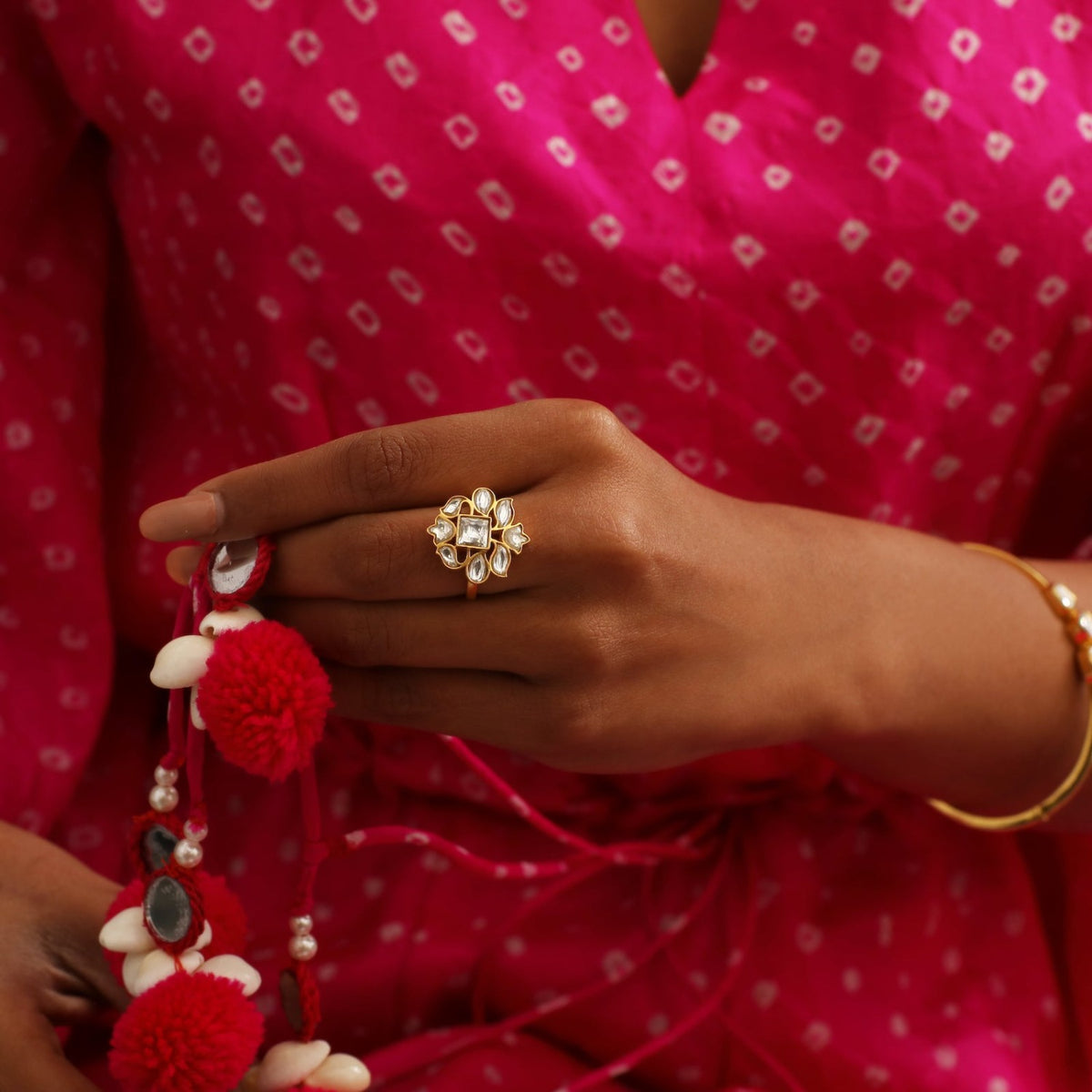 Peony Jadau Finger Ring