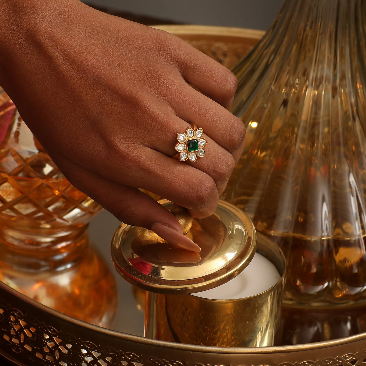 Aagna Jadau Silver Finger Ring