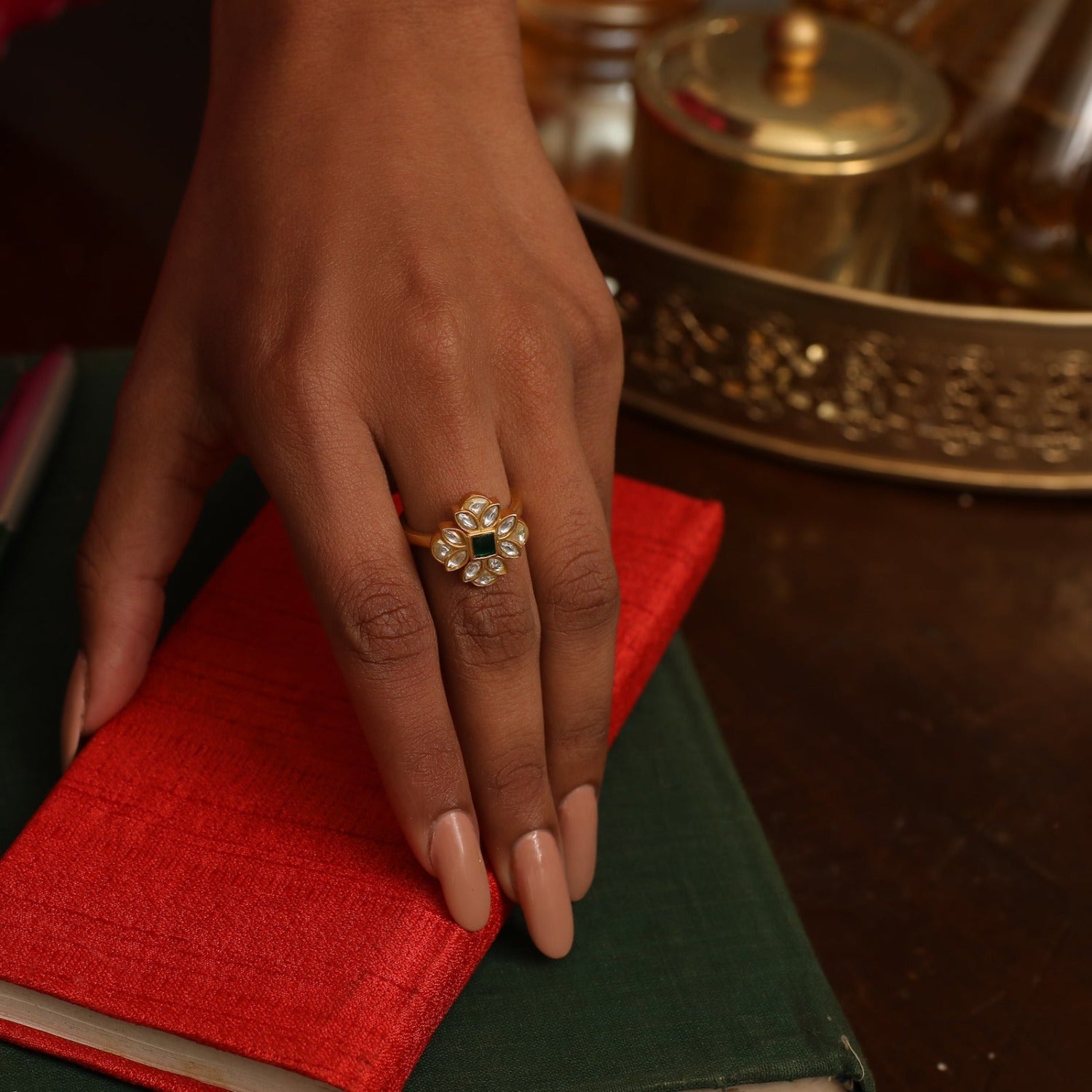 Palash Jadau Silver Finger Ring