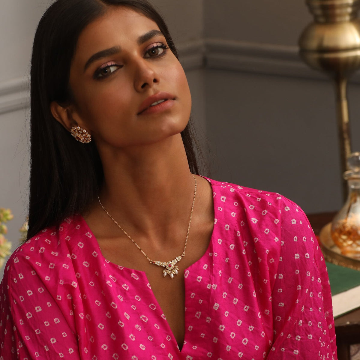 Udaya Kempu Jadau Silver Pendant Necklace