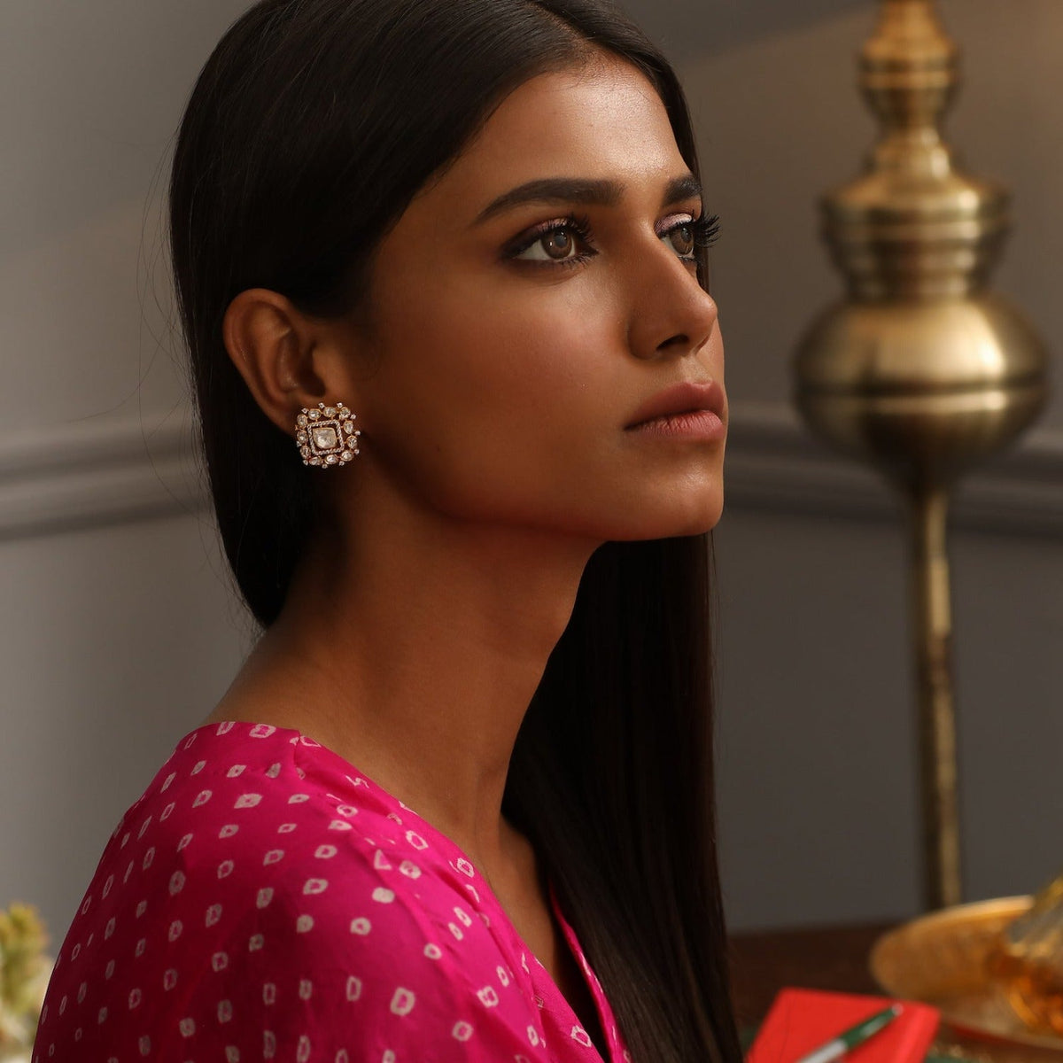 Moissanite Floral Silver Stud Earrings