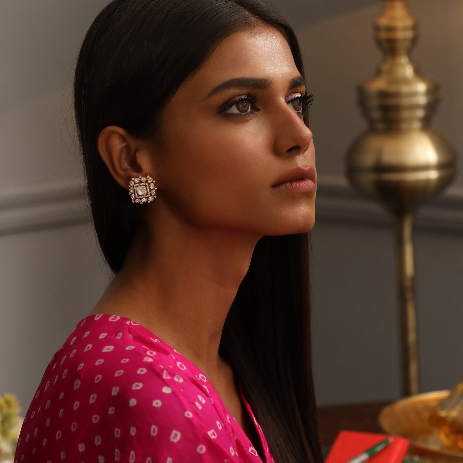 Moissanite Floral Silver Stud Earrings