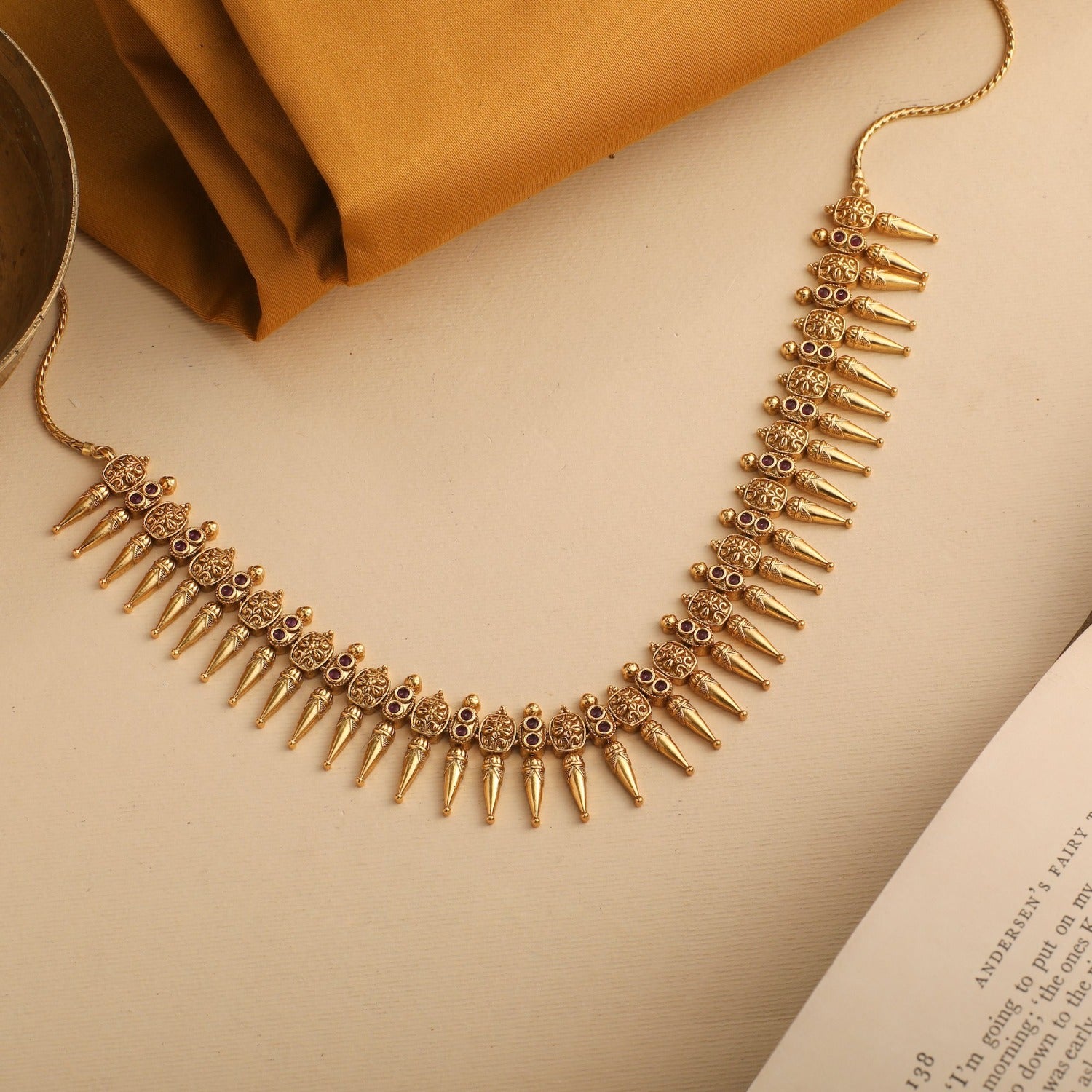 Necklaces Prarthana Antique Gold Plated Silver Necklace