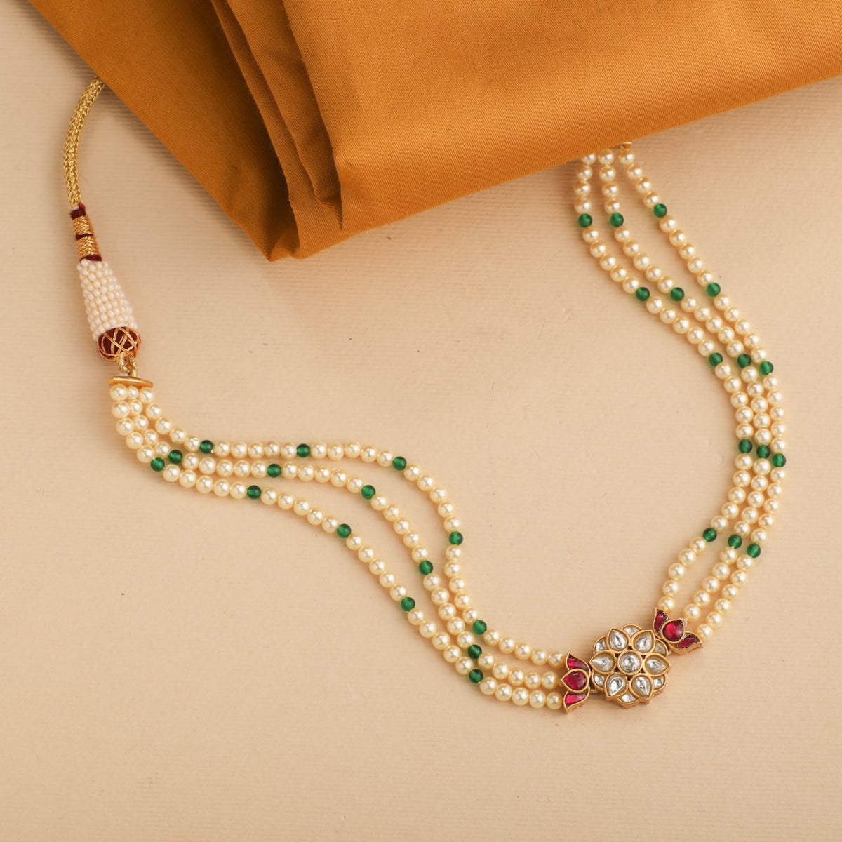 Yellow Mala Long Necklace Multi Layered Pearl Necklace 