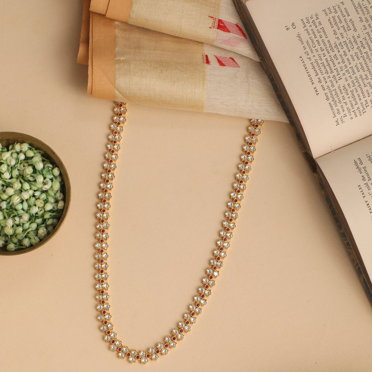 Necklaces Jalari Jadau Gold Plated Silver Long Necklace