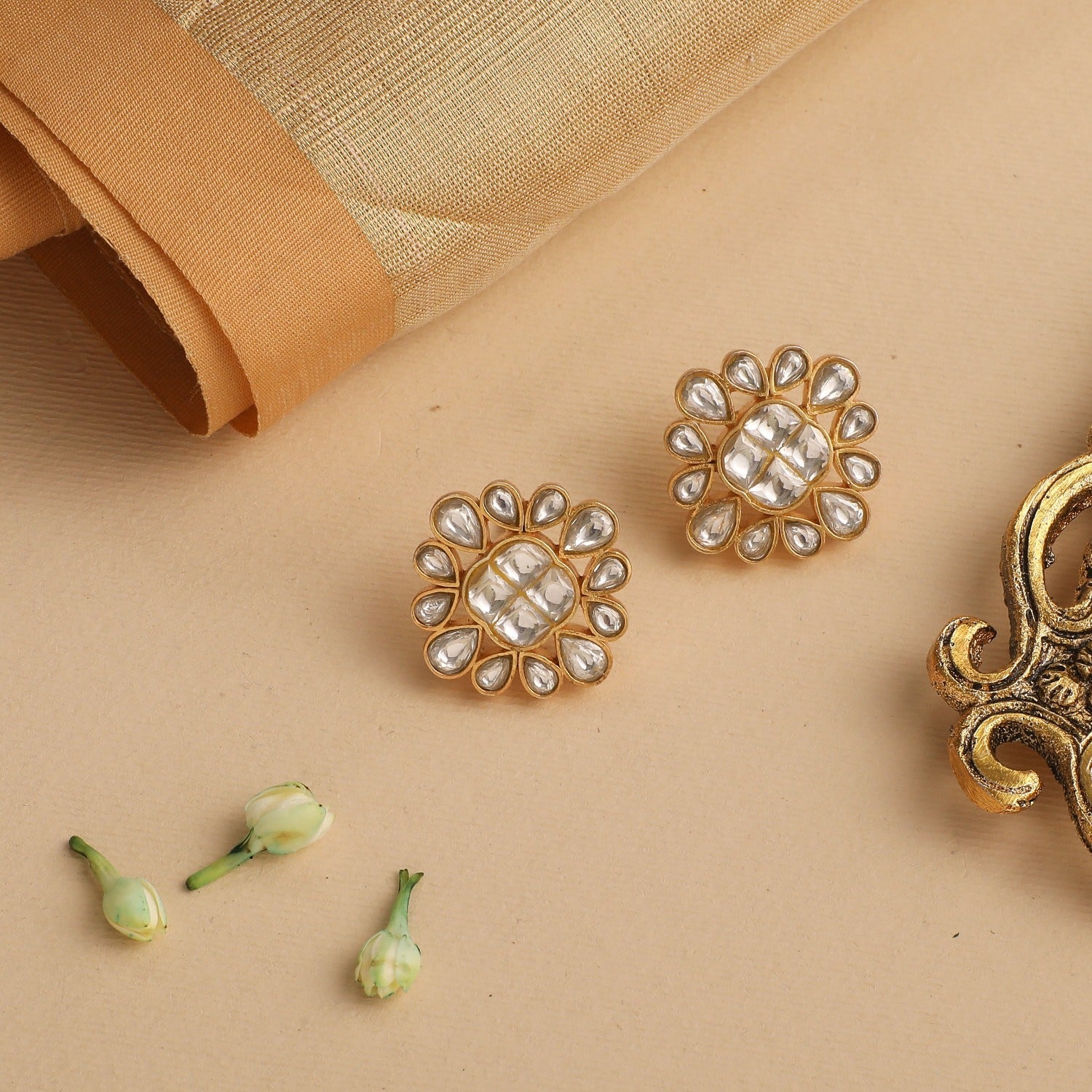 Earrings Sevanthi Jadau Silver Stud Earrings