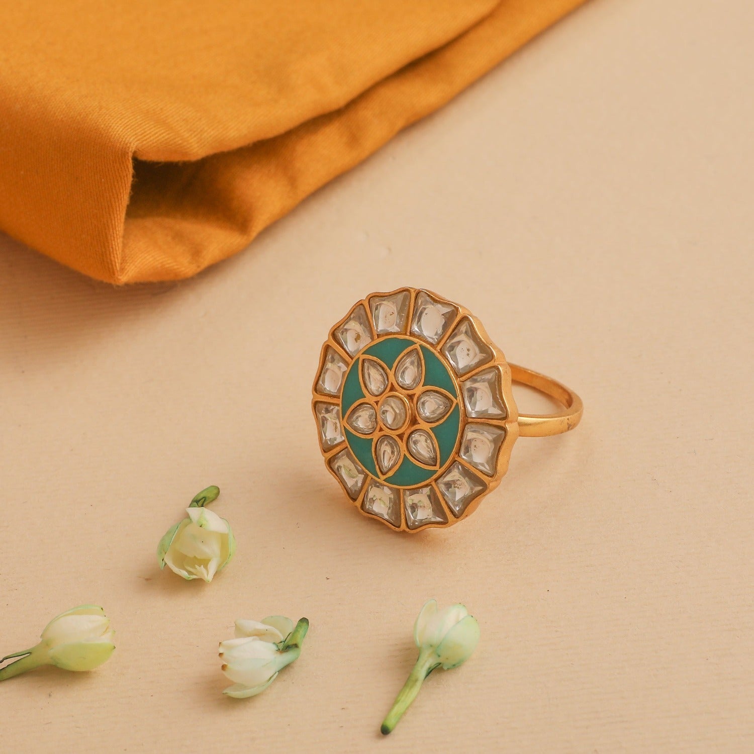 Finger Ring Antika Jadau Kundan Silver Ring