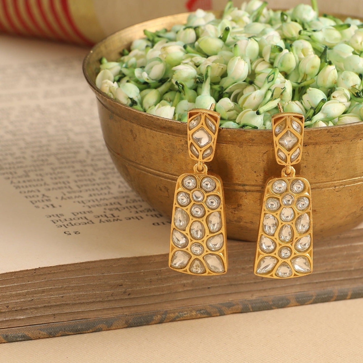 Earrings Abhina Gold Plated Silver Jadau Earrings