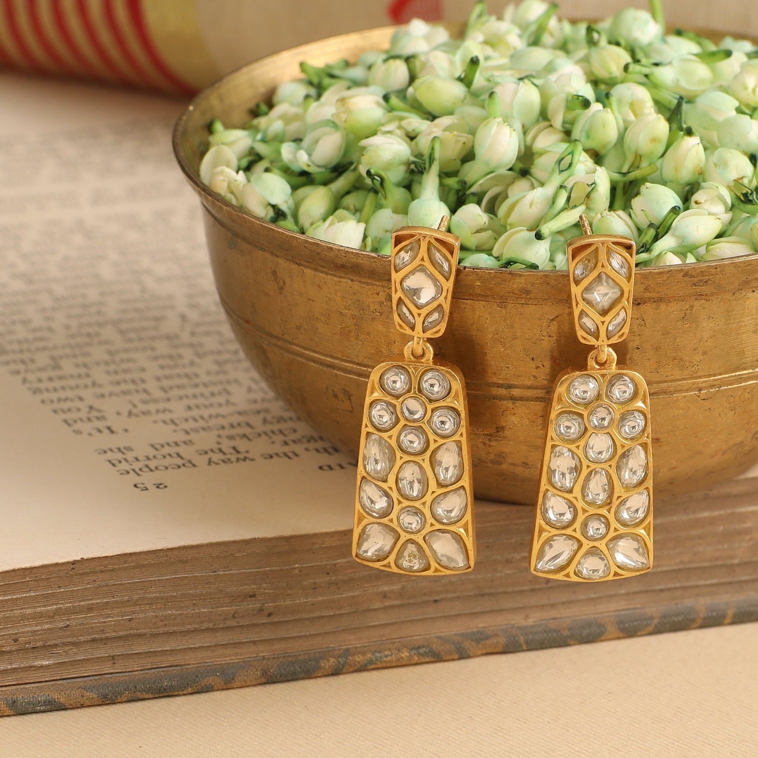 Earrings Abhina Gold Plated Silver Jadau Earrings