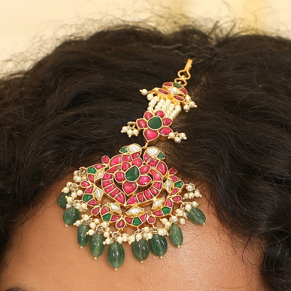 Hair Accessories Surati Kemp Jadau Silver Maangtika