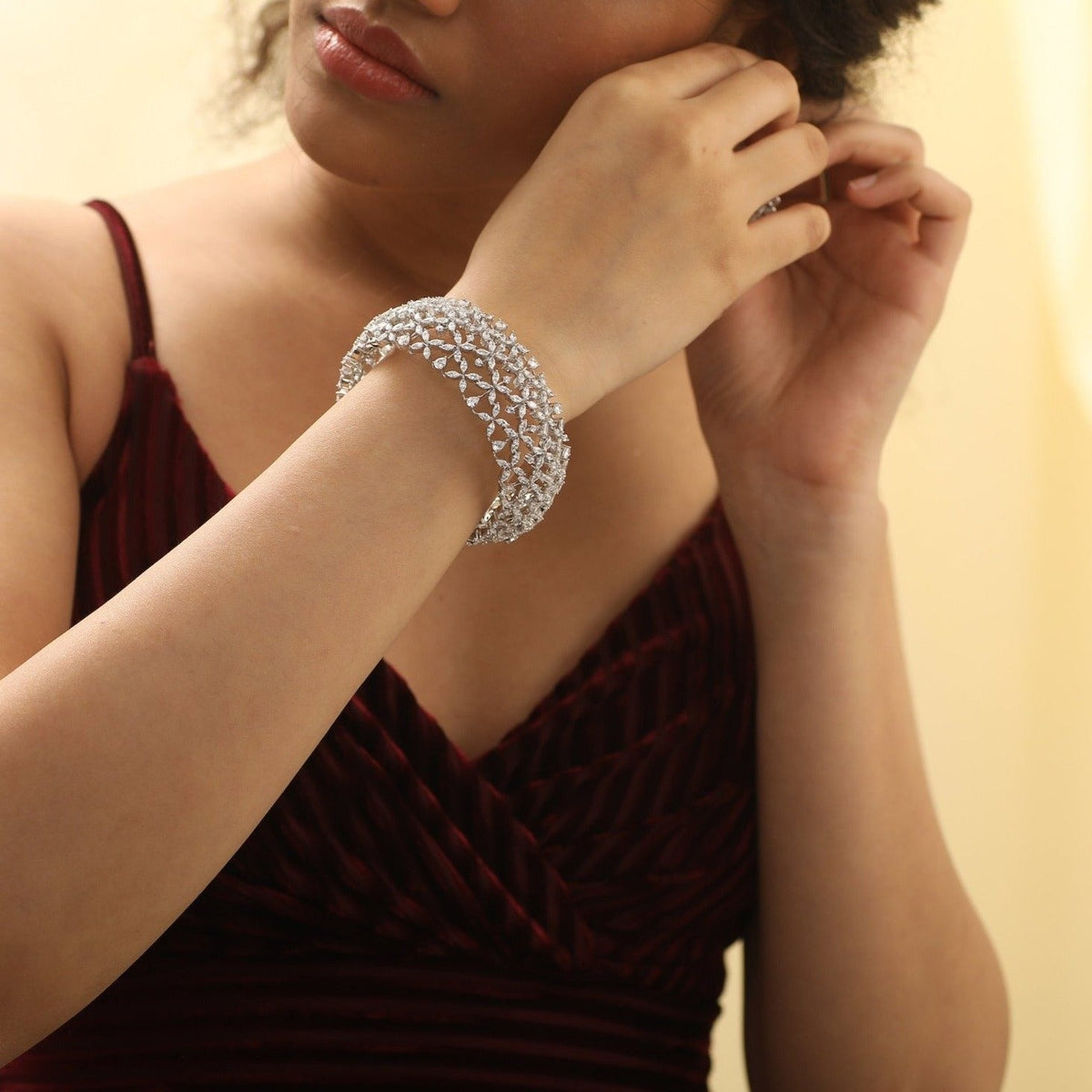 Bangles Rasika Blossoming Floral CZ Silver Bangle