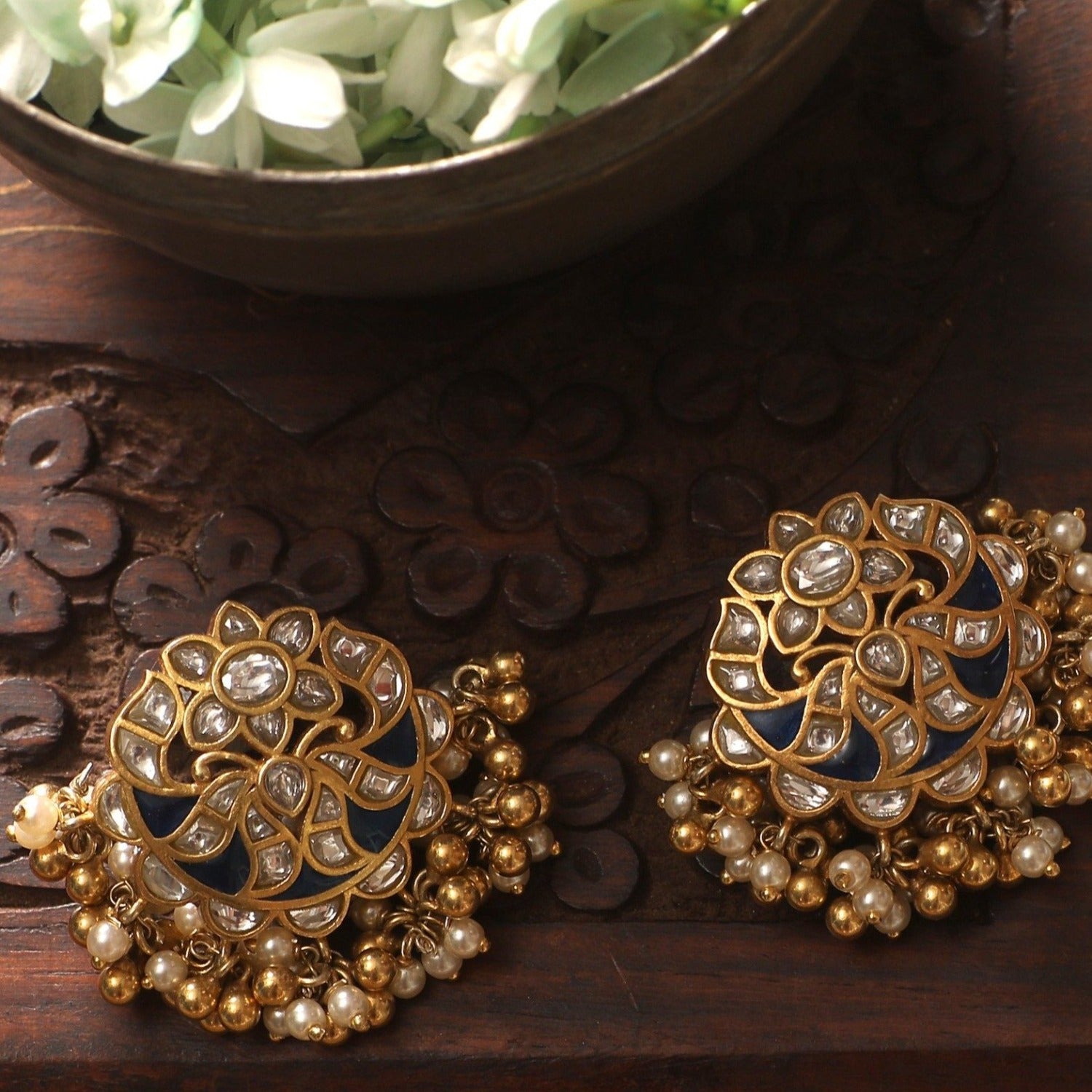 Earrings Utpala Kundan Silver Earrings
