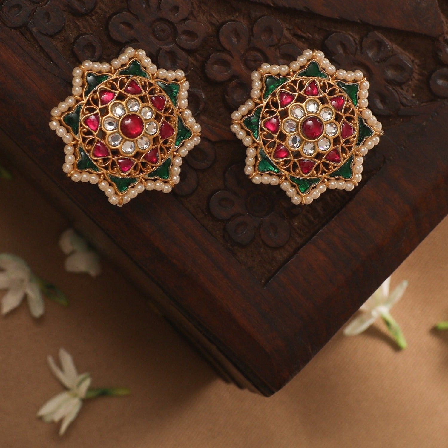 Earrings Nakshatra Jadau Silver Stud Earrings