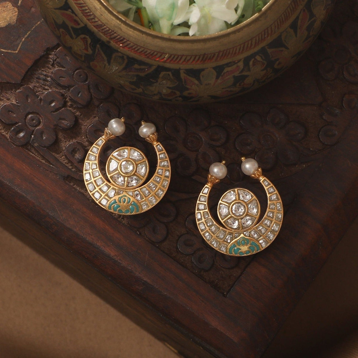 Earrings Chandrika Jadau Silver Stud Earrings