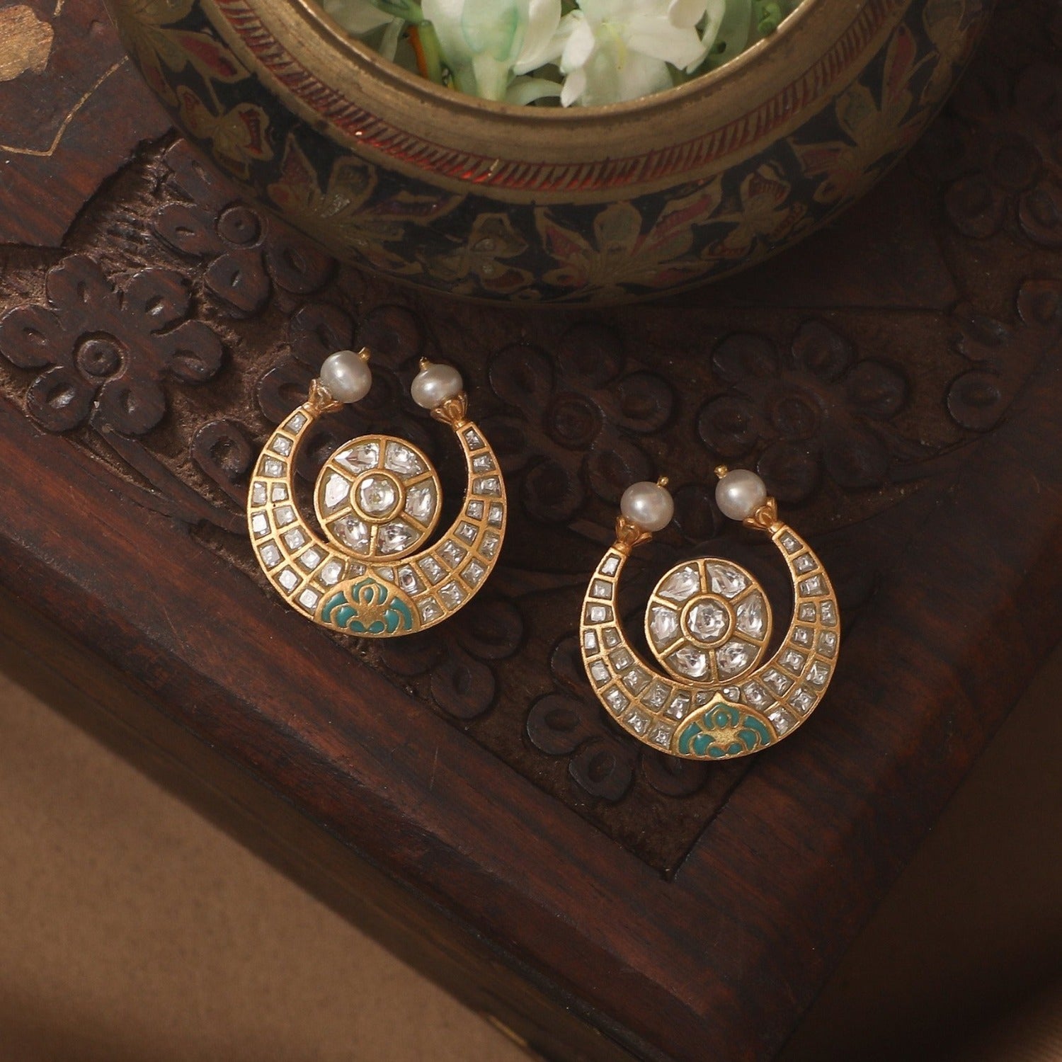 Earrings Chandrika Jadau Silver Stud Earrings