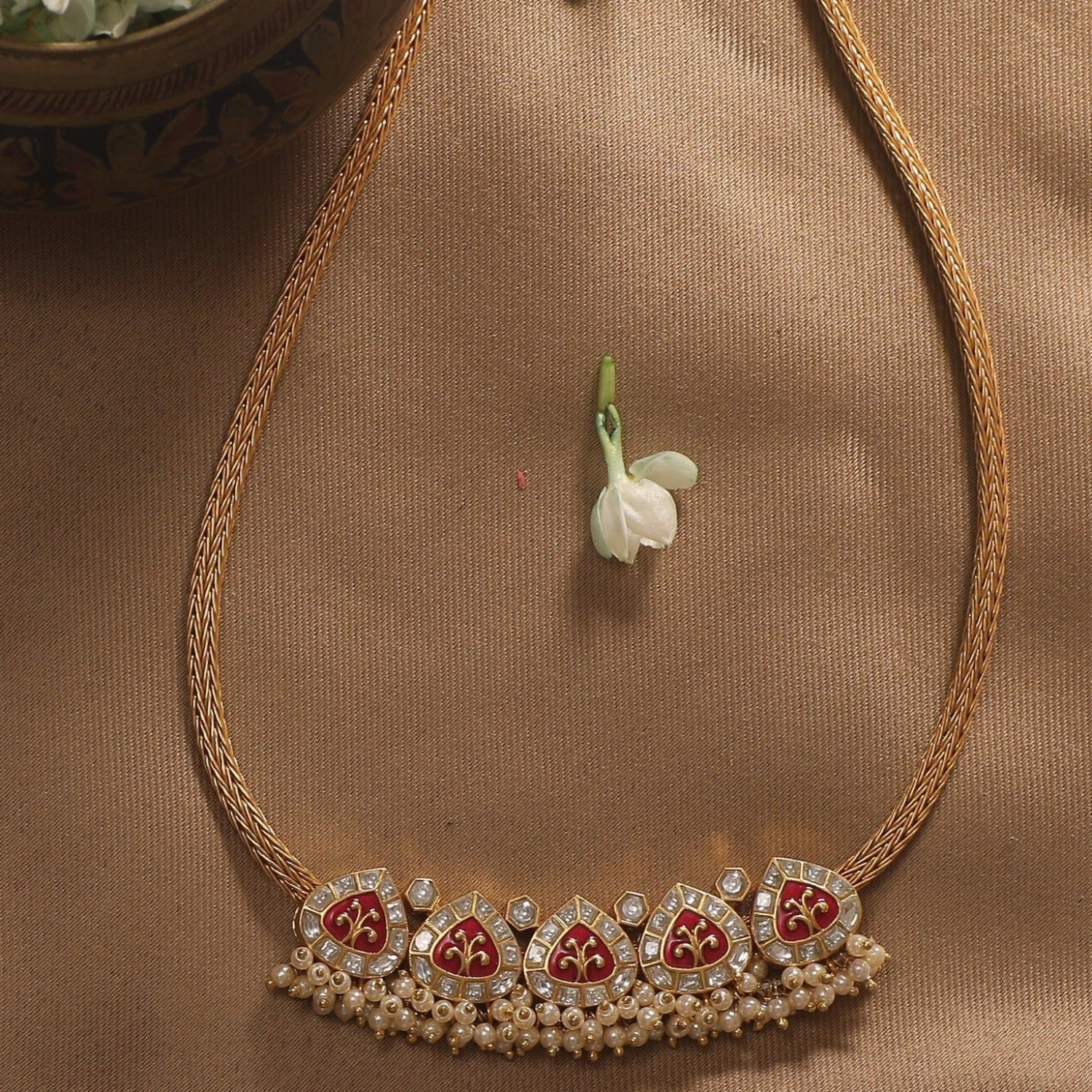 Necklaces Maugdha Enamel Jadau Silver Pendant Necklace