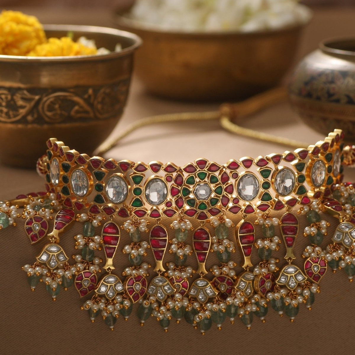 Madhvi Kempu Jadau Silver Necklace