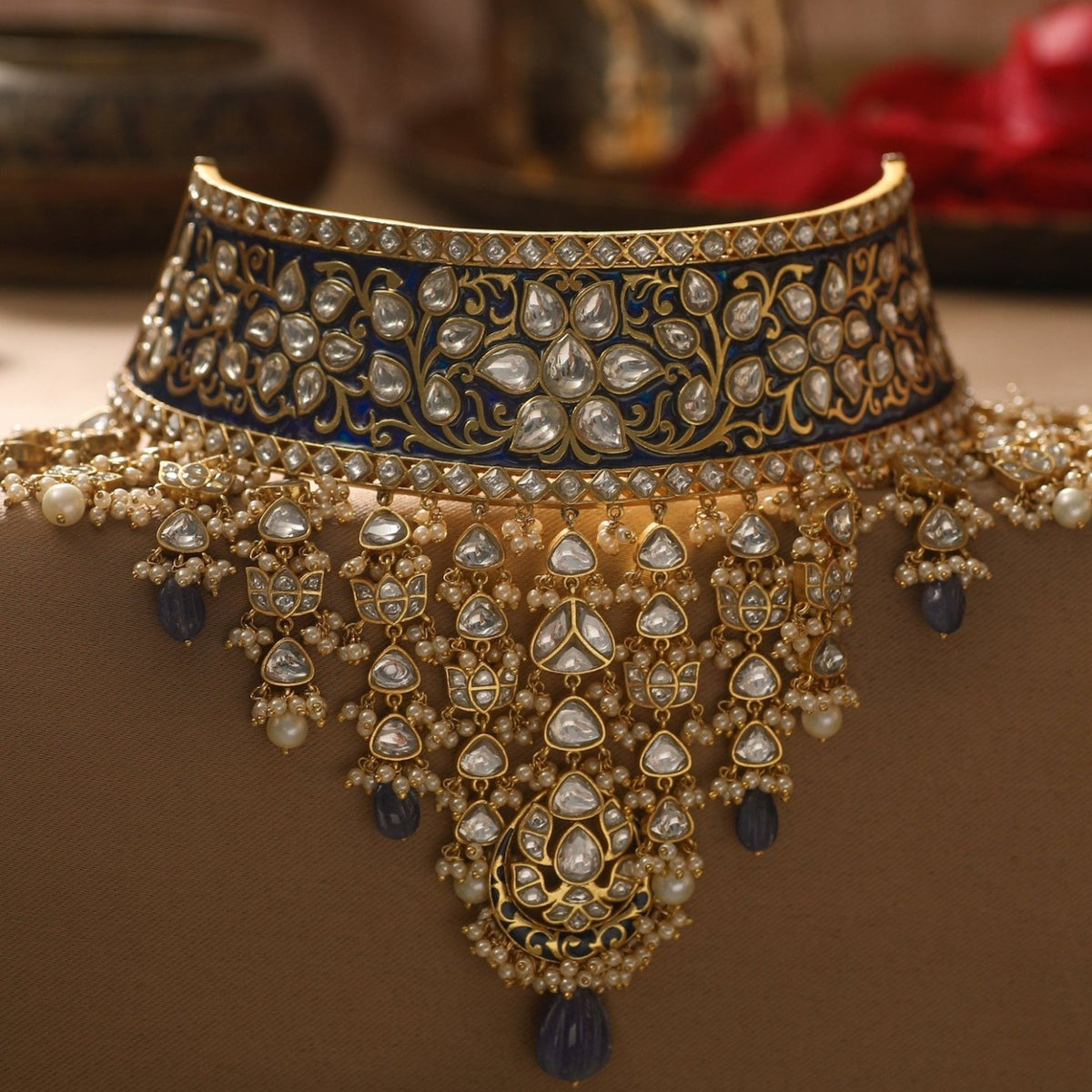 Prahara Enamel Jadau Silver Choker Necklace