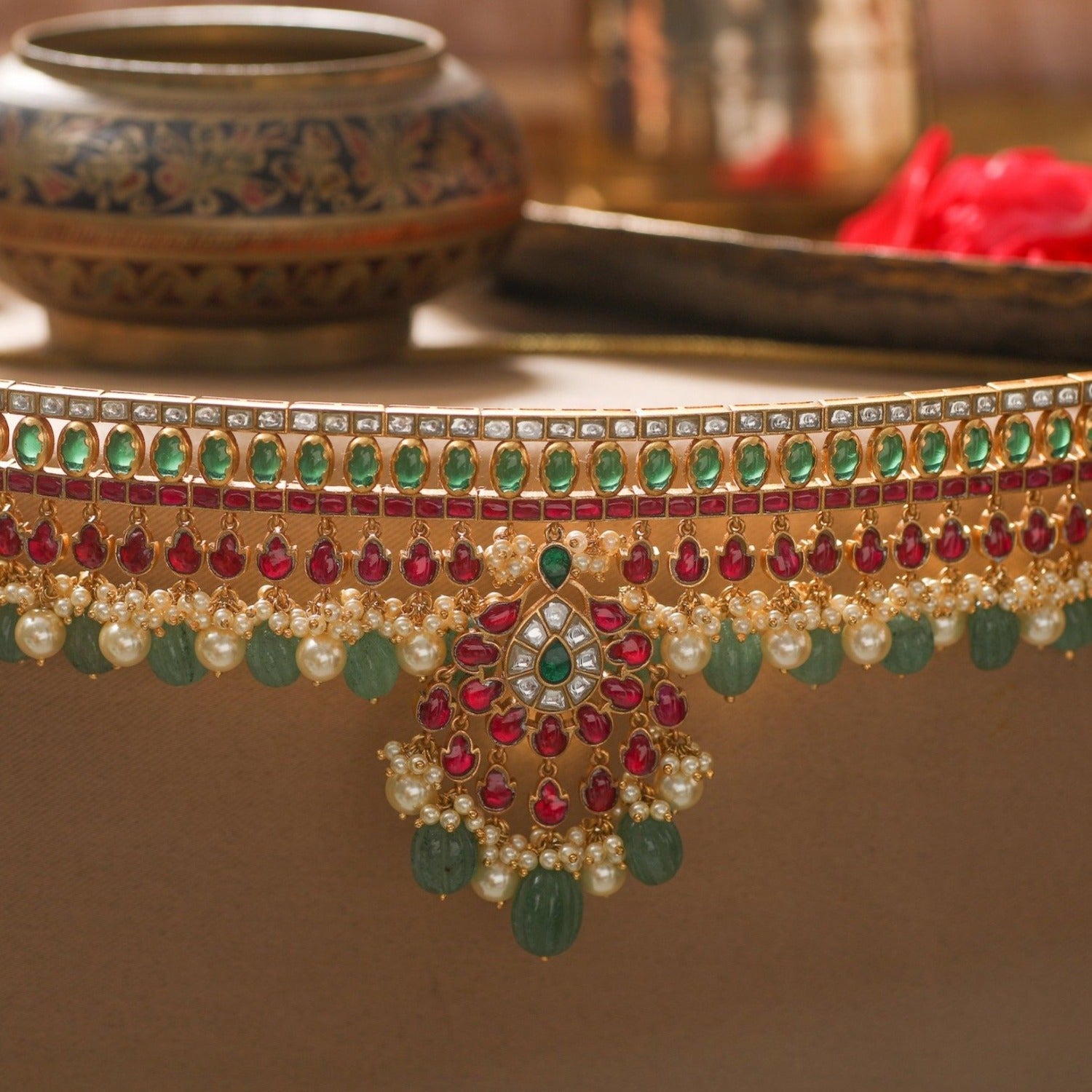 Nargis Jadau Silver Bridal Choker Necklace 