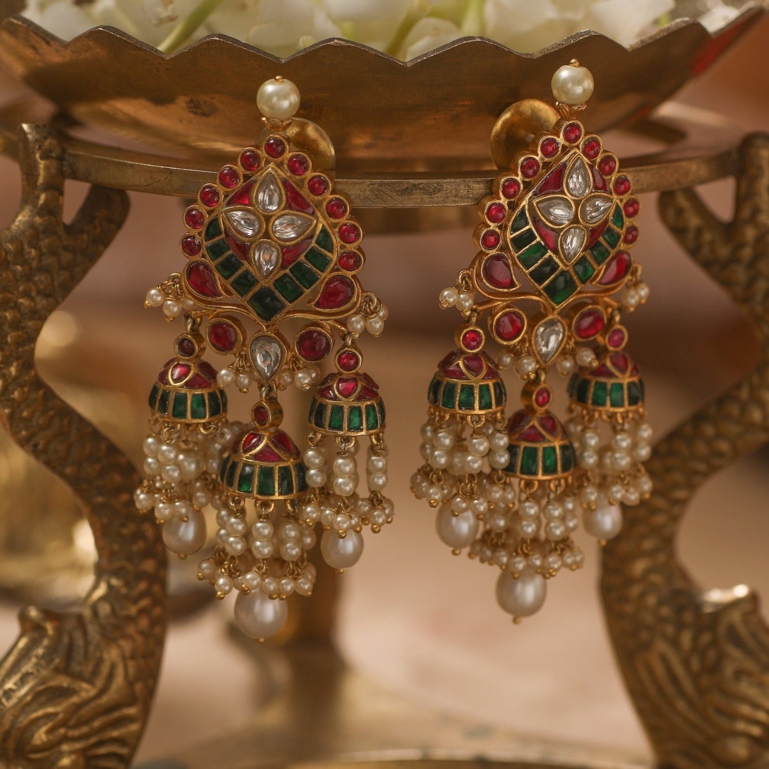 Earrings Kalika Kempu Jadau Silver Jhumki Earrings