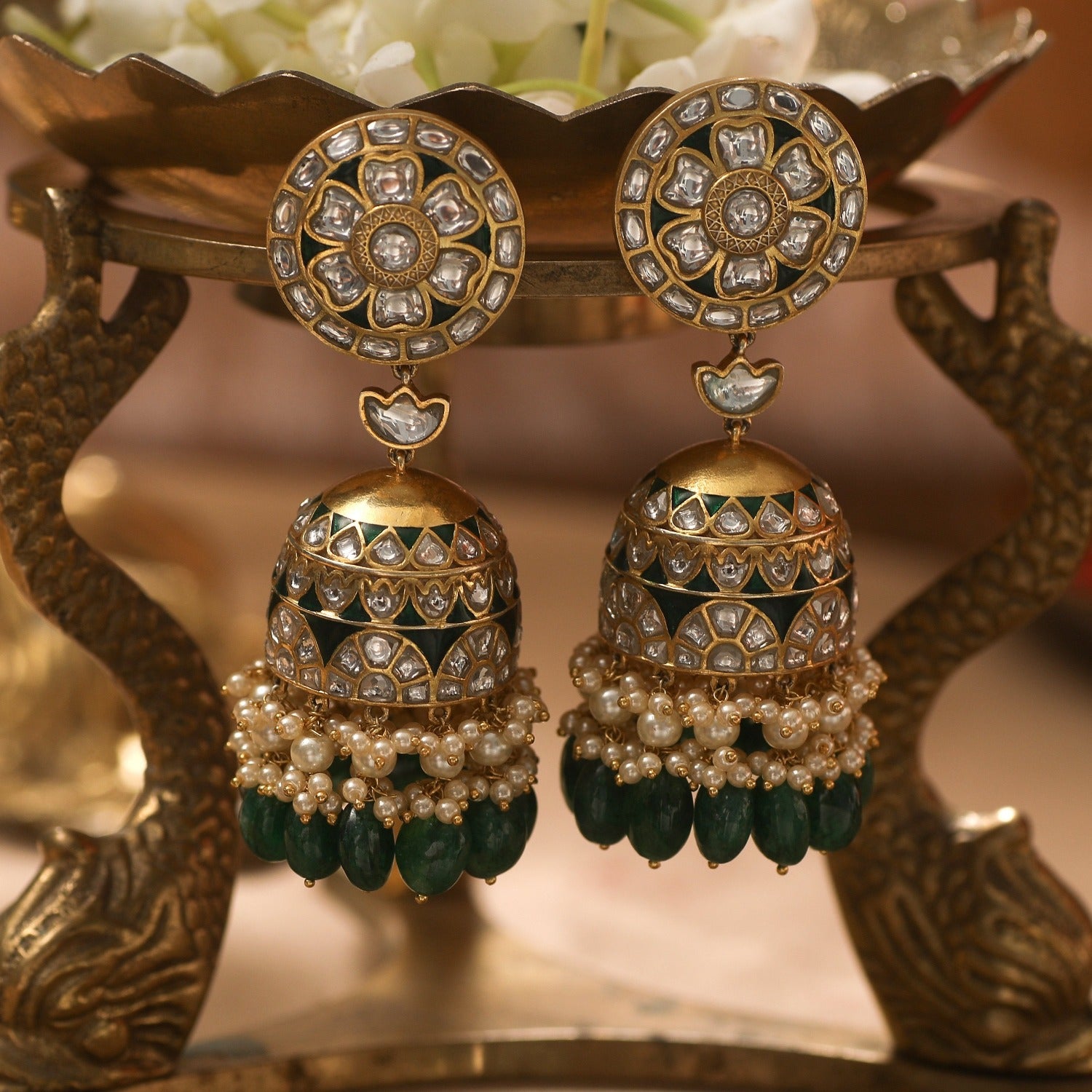 Earrings Khandika Polki Jadau Silver Jhumki Earrings