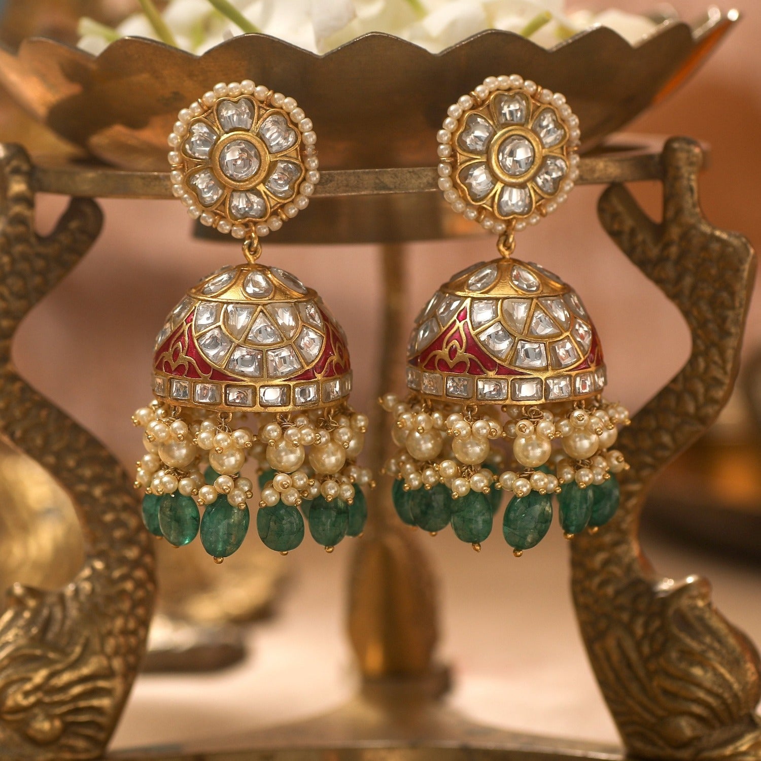 Earrings Vilasin Enamel Jadau Silver Jhumki Earrings