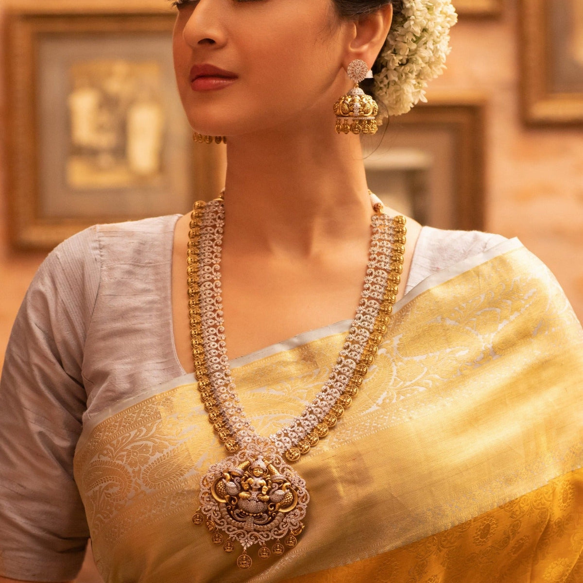 Necklaces Lakshita Antique Nakshi Silver CZ Necklace Set
