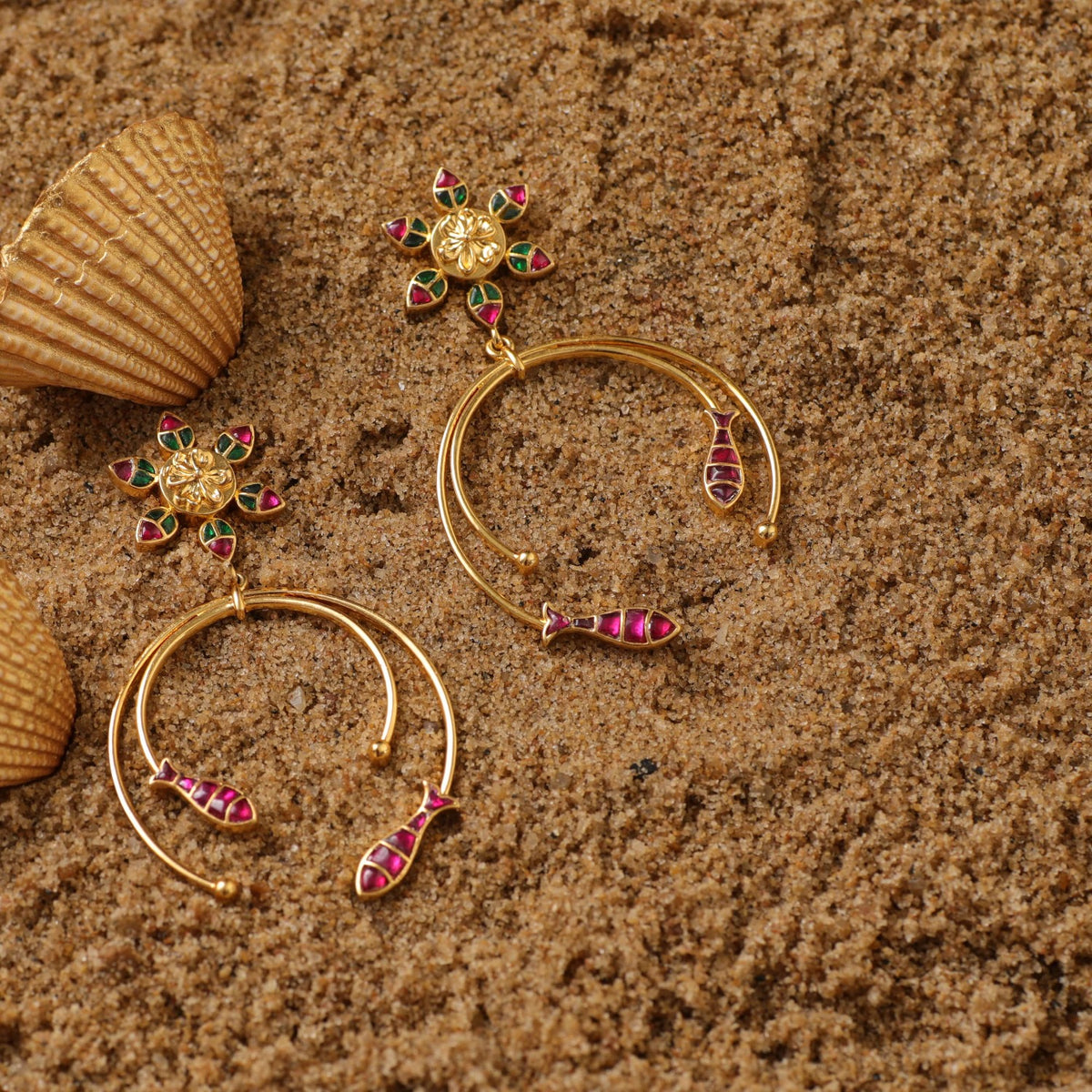 Matsya Floral Dangle Silver Earrings